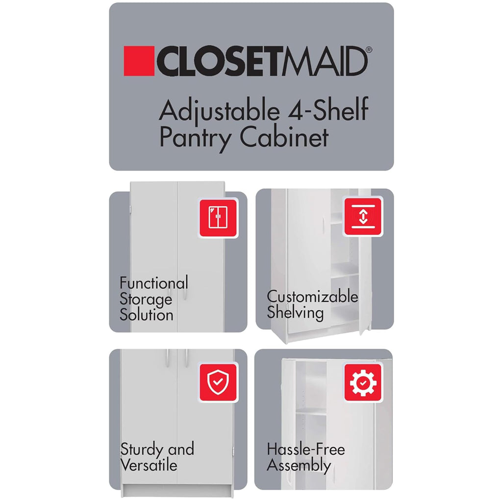 ClosetMaid Pantry Cabinet Cupboard with 2 Doors, Adjustable Shelves, Standing, Storage for Kitchen, Laundry or Utility Room, White