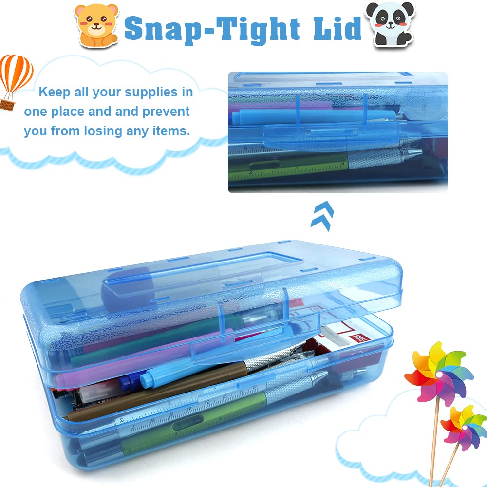 Pencil Case, Pencil Box, Clear Pencil Case, 3 Pack Plastic Pencil Case, Large Capacity Pencil Case, Crayon Box with Snap-tight Lid Stackable Design, Plastic Storage Box for School Office Supplies