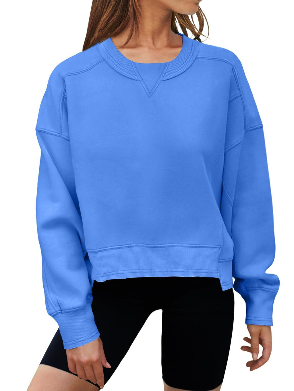 MEROKEETY Women's Oversized Cropped Sweatshirts Crewneck Trendy Workout Pullover Sweater Fall Outfits