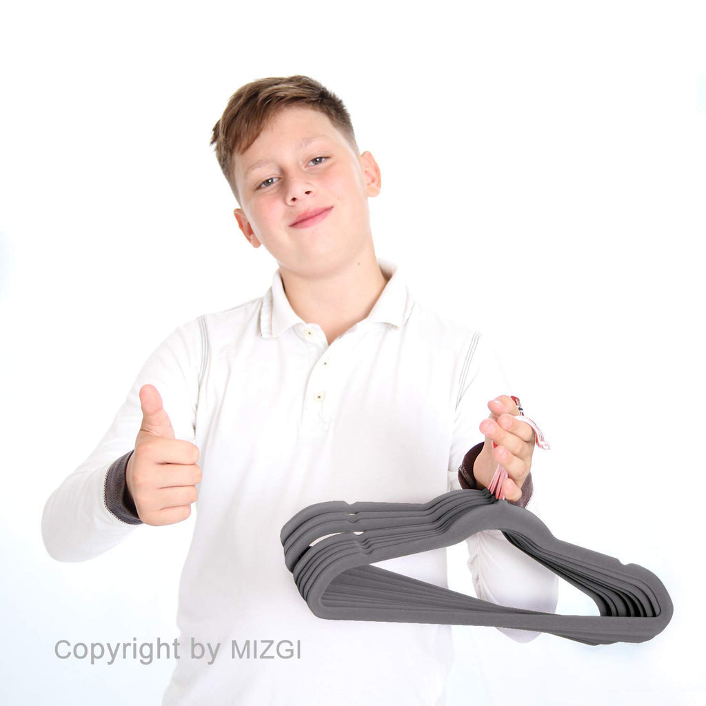 MIZGI Baby Velvet Hangers,Non-Slip Kids & Toddler Hangers,11.8 Inch Hangers for Baby Clothes,Pack of 50(Black/Black)