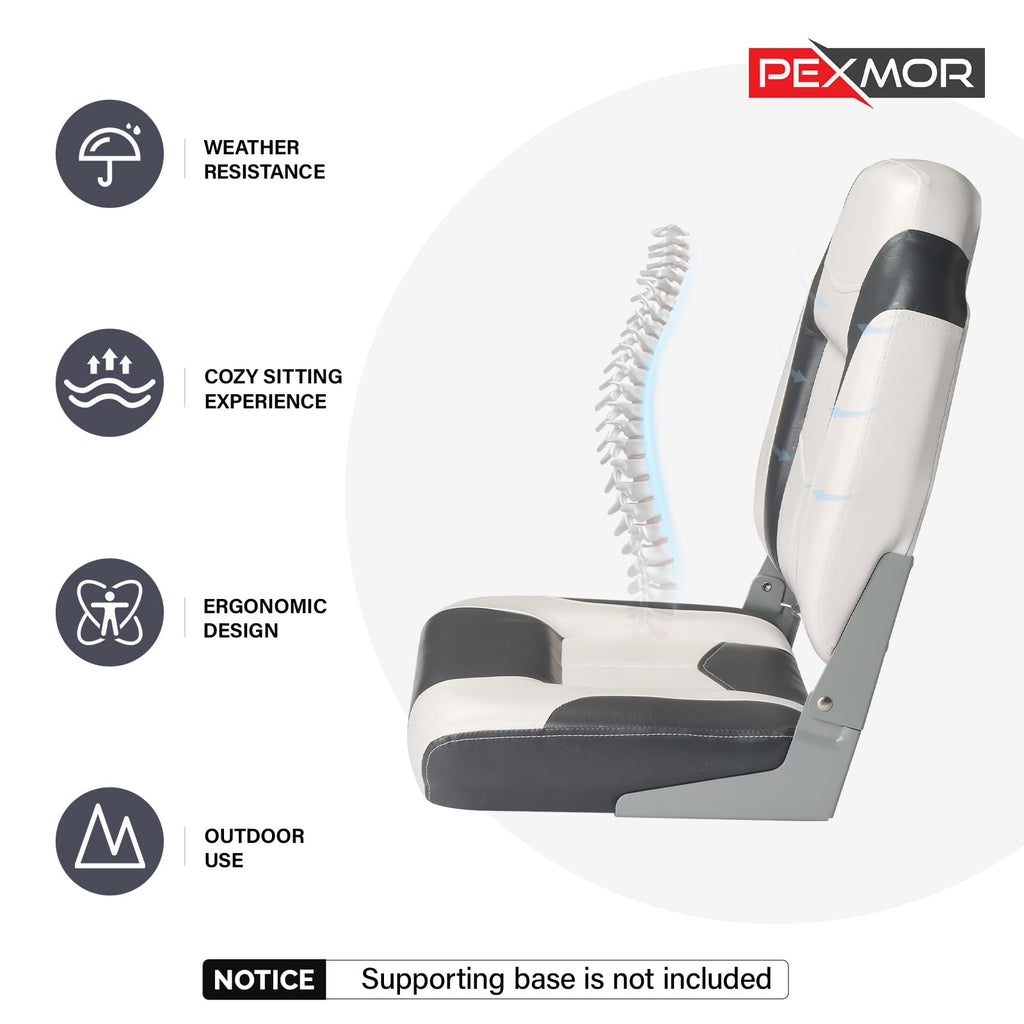PEXMOR Boat Seats, Low/High Back, Folding, Waterproof, Captain Seat, 2 Packs (High Back-Blue & White)