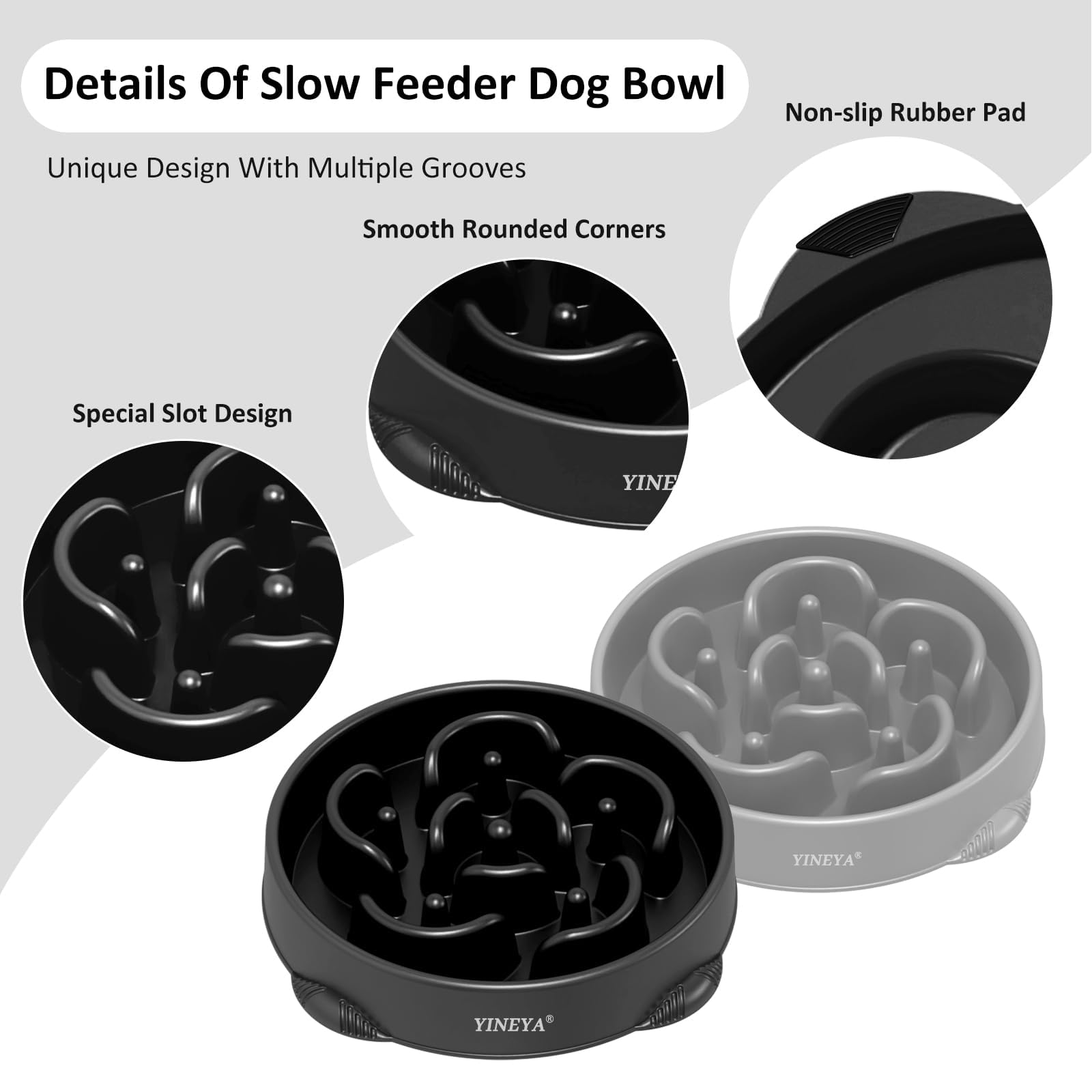 YINEYA 2PCS Anti-Choking Slow Feeder Dog Bowls Small Size Dog, Slow Feeder Cat Bowl, Supplies and Puzzle for Pet