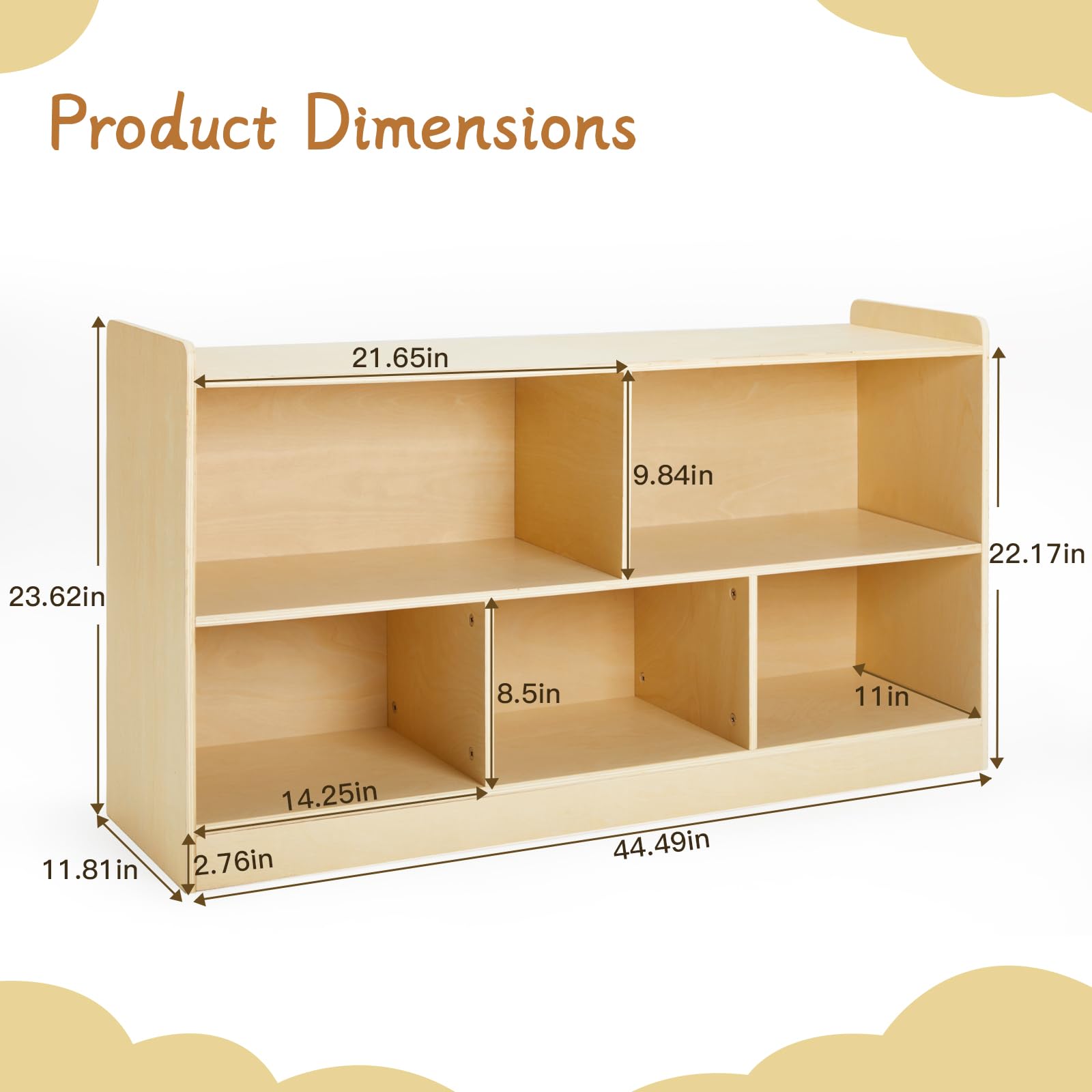 Montessori Shelf, Wooden Toy Storage Organizer for Books Toys, 2 Shelf Bookcase, 5-Section Storage Cabinet, Toddler Book Shelf for Kids Rooms, Playroom, Nursery, Kindergarten (Natural)
