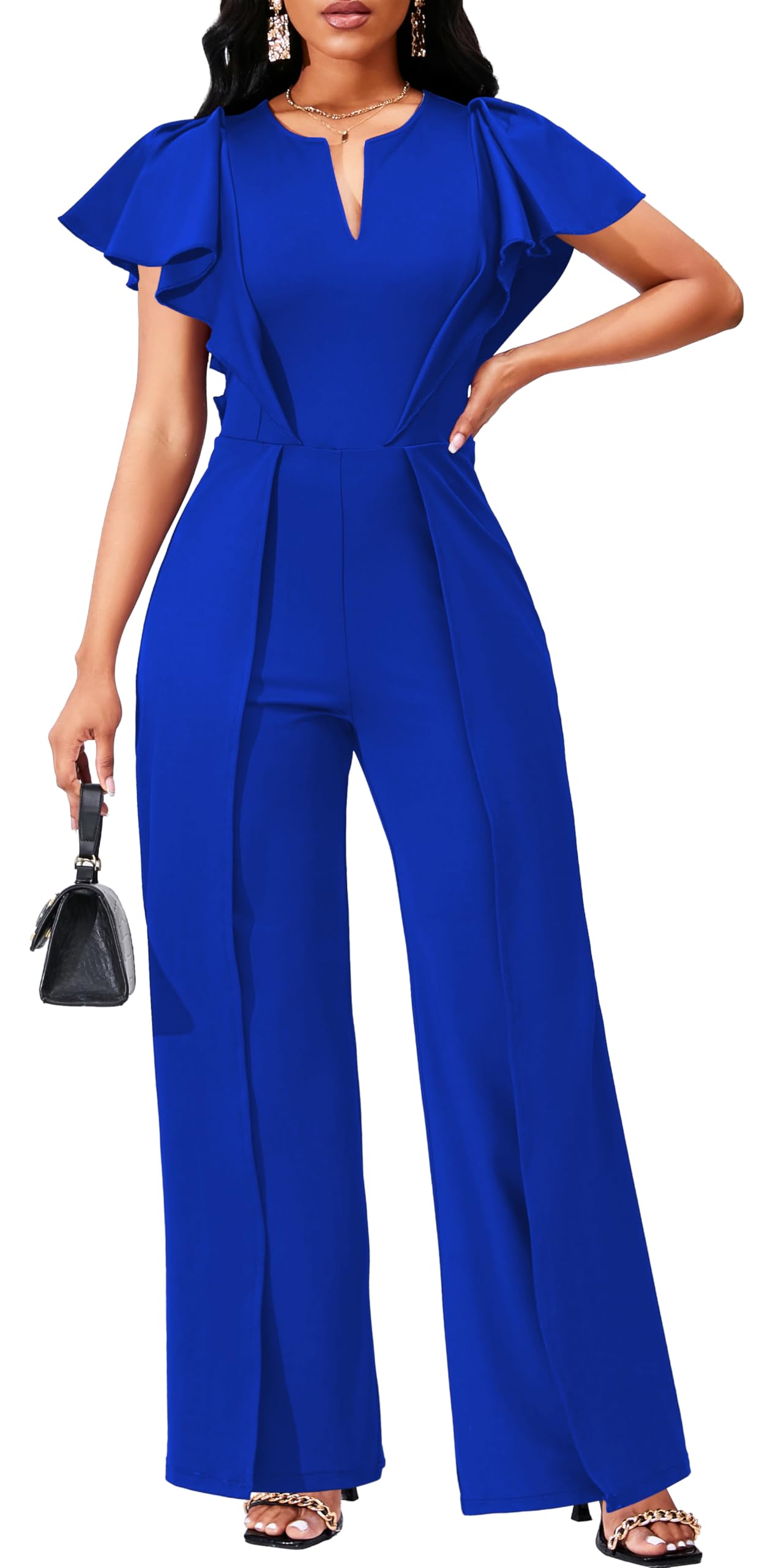 SxClub Elegant Jumpsuits for Women Dressy Formal Casual Long Straight Pants Business Jumpsuit