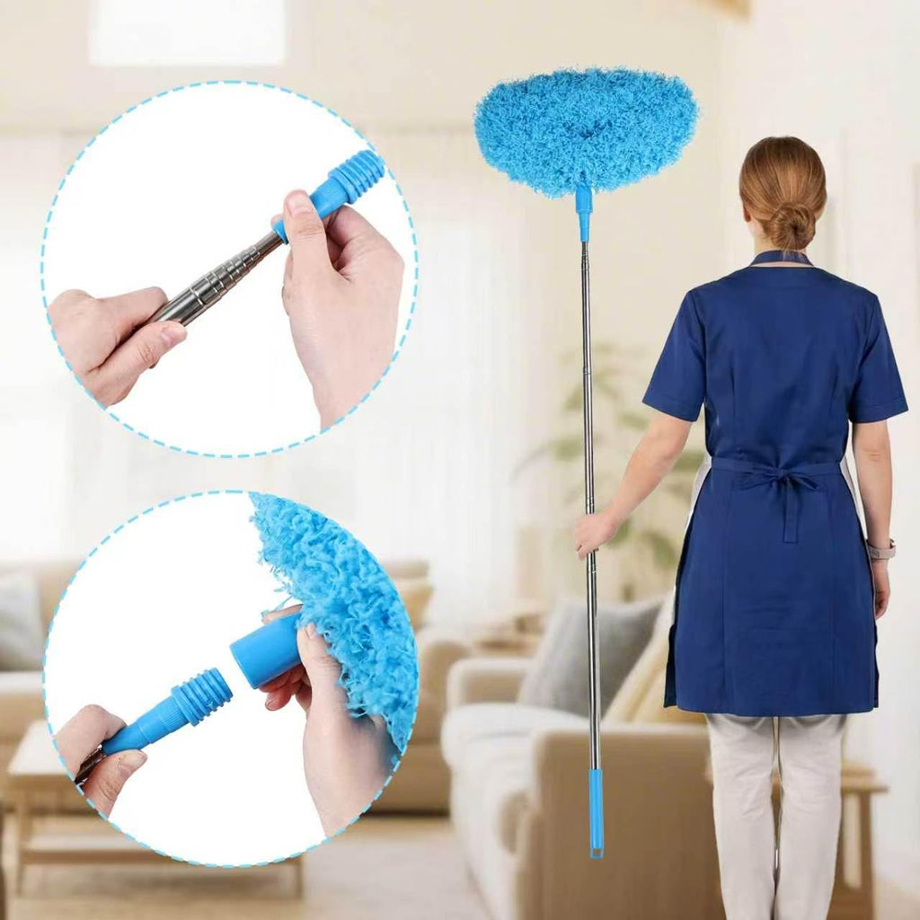 Ceiling Fan Cleaner Duster Reusable Microfiber Removable Duster with Extension Pole Adjusts 12 to 71 Inch for Cleaning Walls Bookshelves Furniture Door Window Top (Blue)