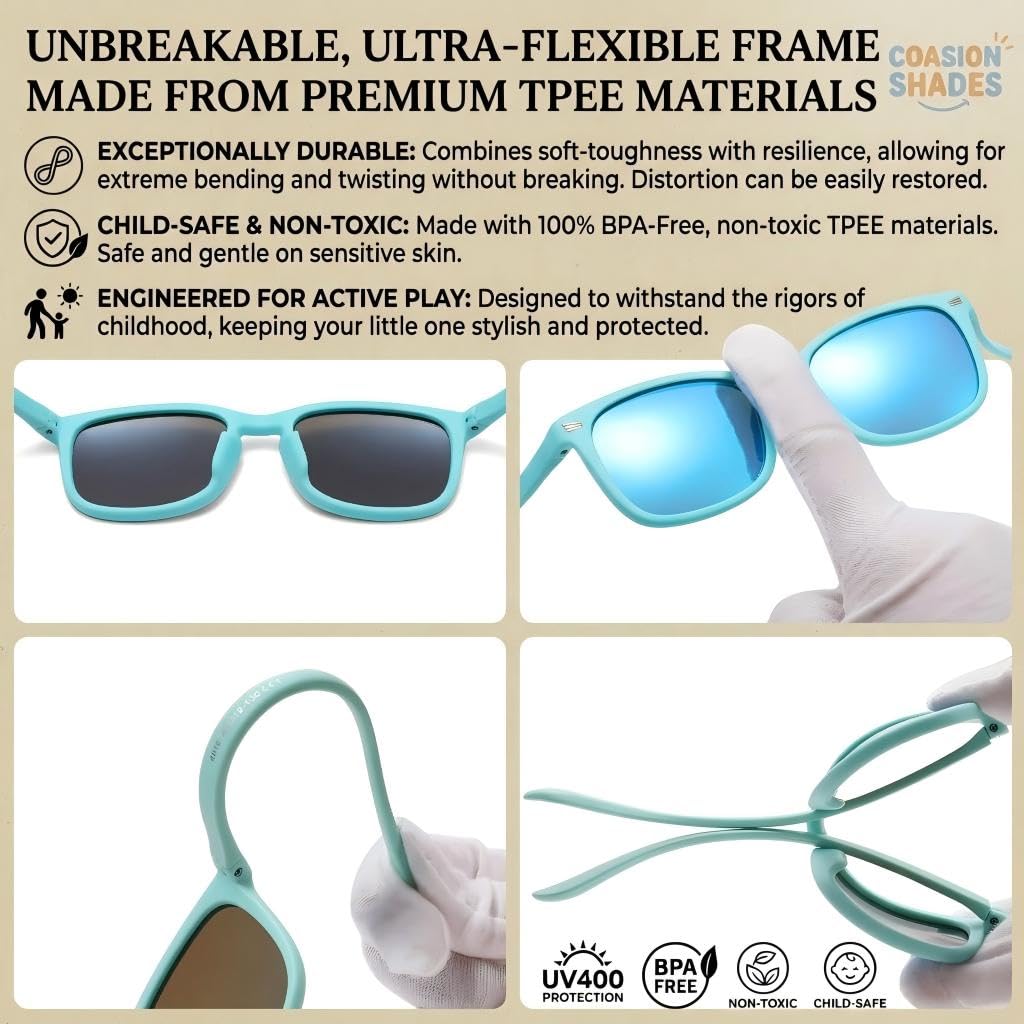 COASION Polarized Kids Sunglasses UV 400 Protection for Girls Boys Classic Retro Style Toddler Shades Age 3-12