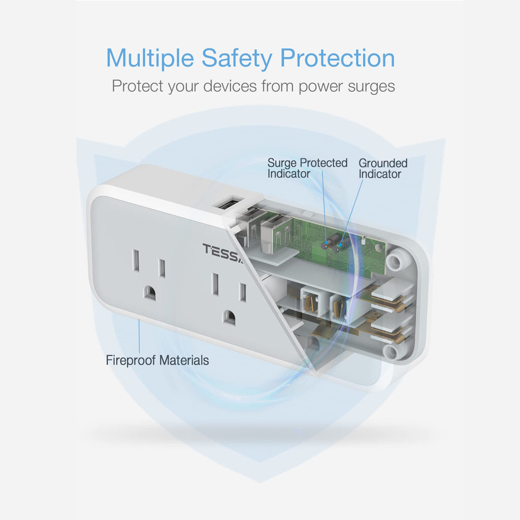 Multi Plug Outlet Extender, TESSAN Surge Protector Wall Plug Splitter with 5 Electrical Outlet Expander, Multiple Plug Adapter for Travel Home Office