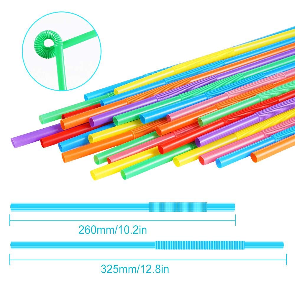 100 Pcs Colorful Plastic Long Flexible Straws.(0.23''diameter and 10.2"long)