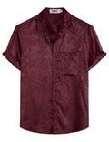 VATPAVE Mens Summer Jacquard Regular Fit Shirts Casual Button Down Short Sleeve Beach Tops with Pocket
