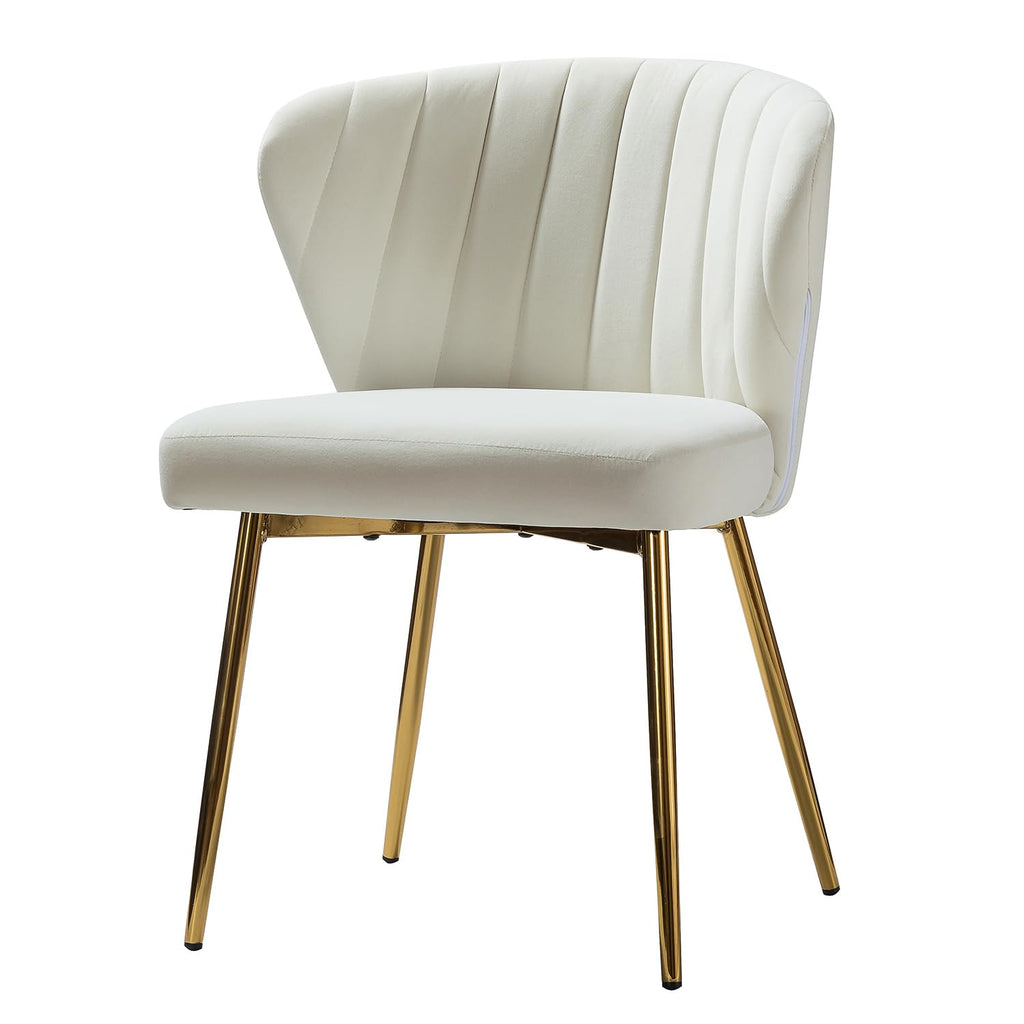 HULALA HOME Velvet Dining Chairs, Modern Small Armless Accent Chair with Gold Metal Legs, Living Room Upholstered Cute Side Chair, Elegant Tufted Back Vanity Chair for Bedroom, Auburn