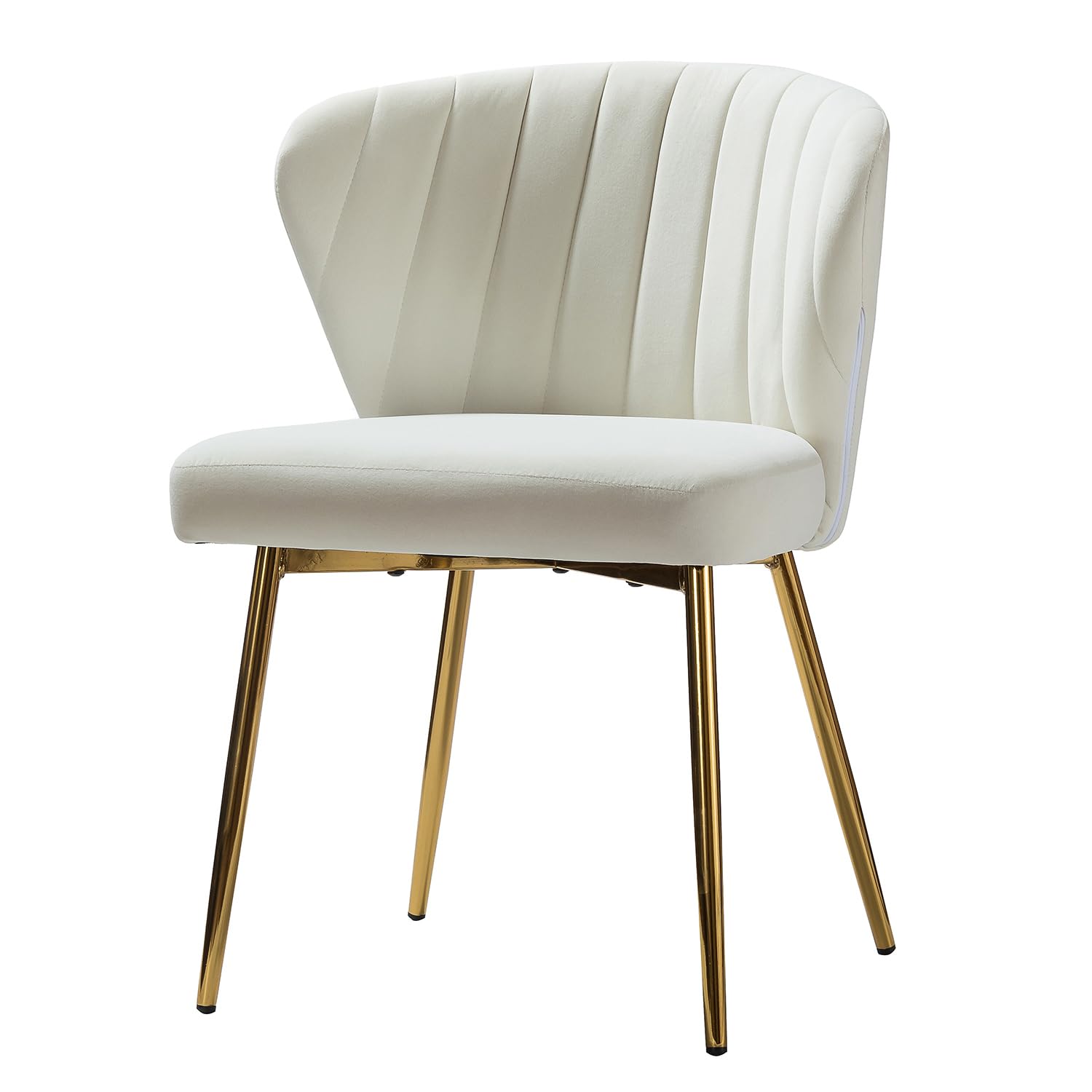 HULALA HOME Velvet Dining Chairs, Modern Small Armless Accent Chair with Gold Metal Legs, Living Room Upholstered Cute Side Chair, Elegant Tufted Back Vanity Chair for Bedroom, Auburn