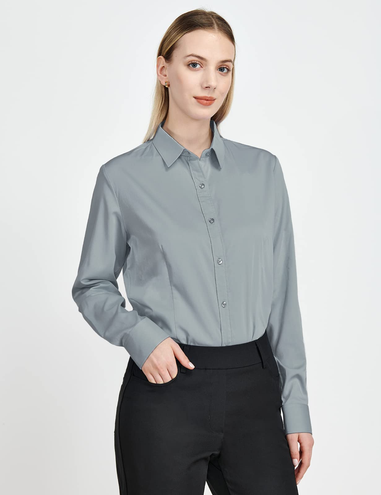 Tapata Womens Bodysuit Blouse Button Down One-Piece Long Sleeve Solid Office Work Shirt Casual Tops