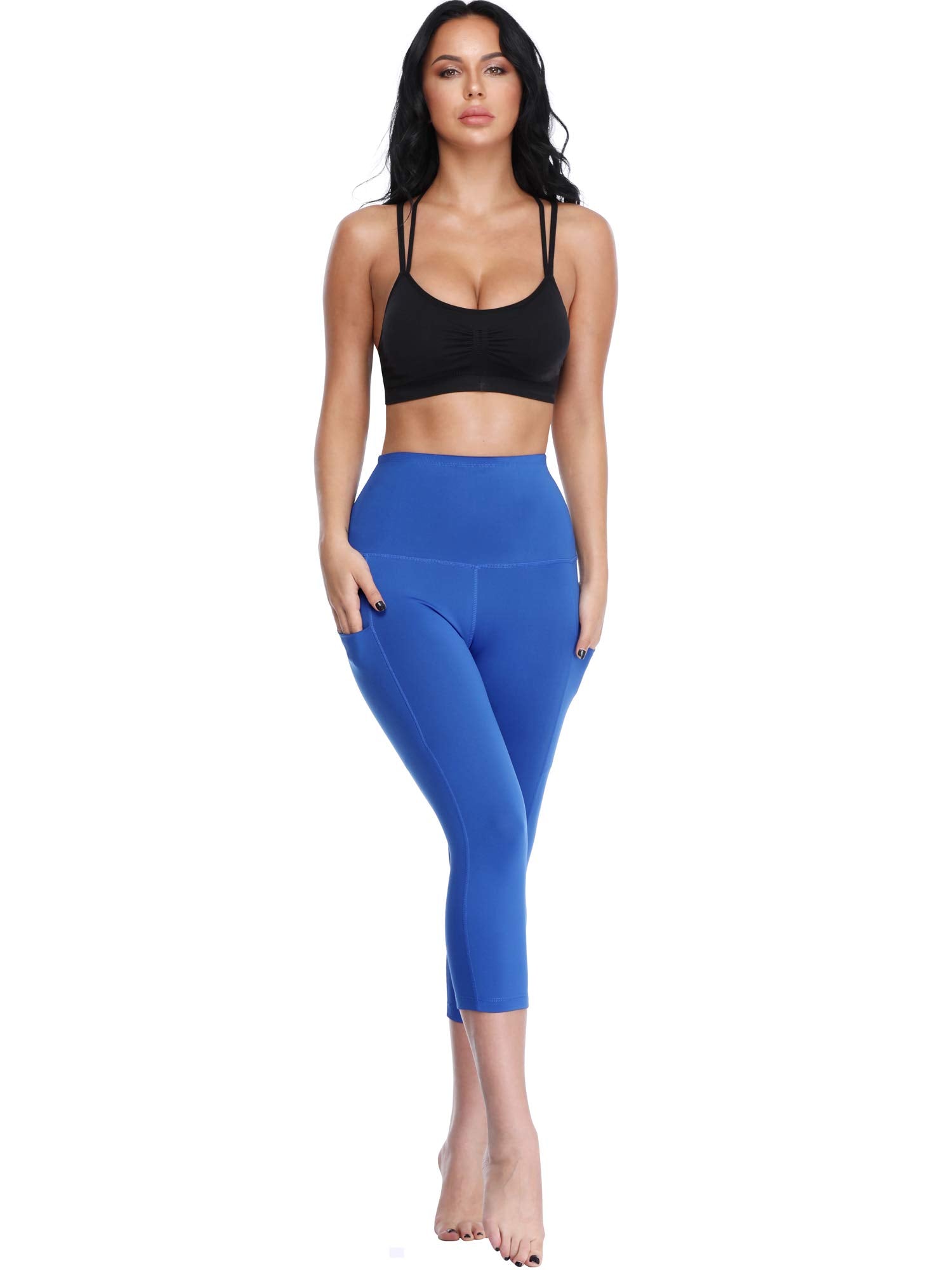 CADMUS Womens High Waist Workout Legging Capris for Yoga w Side Pockets