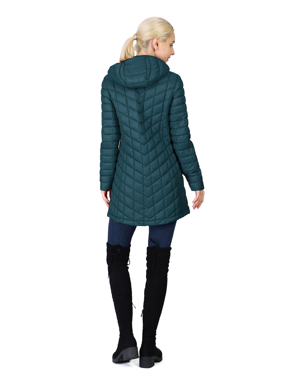 Outdoor Ventures Women's Maryan Hooded Ultra Lightweight Warm Thermolite Long Puffer Coat