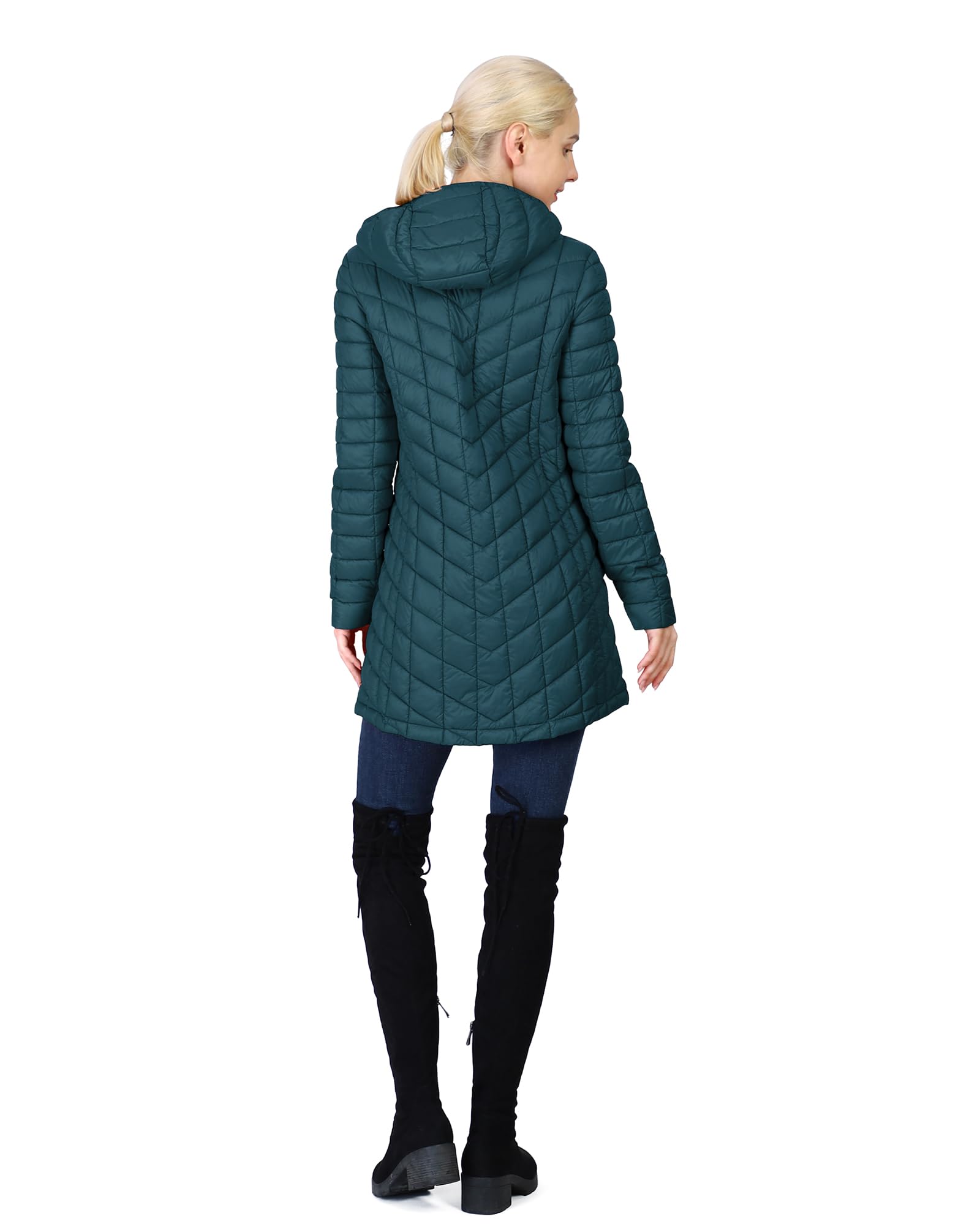 Outdoor Ventures Women's Maryan Hooded Ultra Lightweight Warm Thermolite Long Puffer Coat
