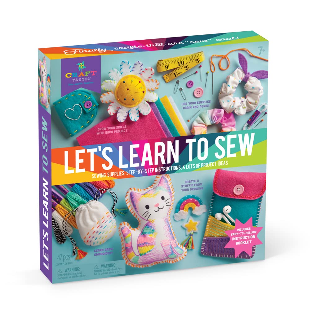 Craft-Tastic Let’s Learn to Sew – Mini Sewing Kit, Arts and Crafts, Art Supplies, Embroidery Kit for Beginners, Includes Sewing Supplies, Easy-to-Follow Instructions, Arts & Crafts, Ages 7+