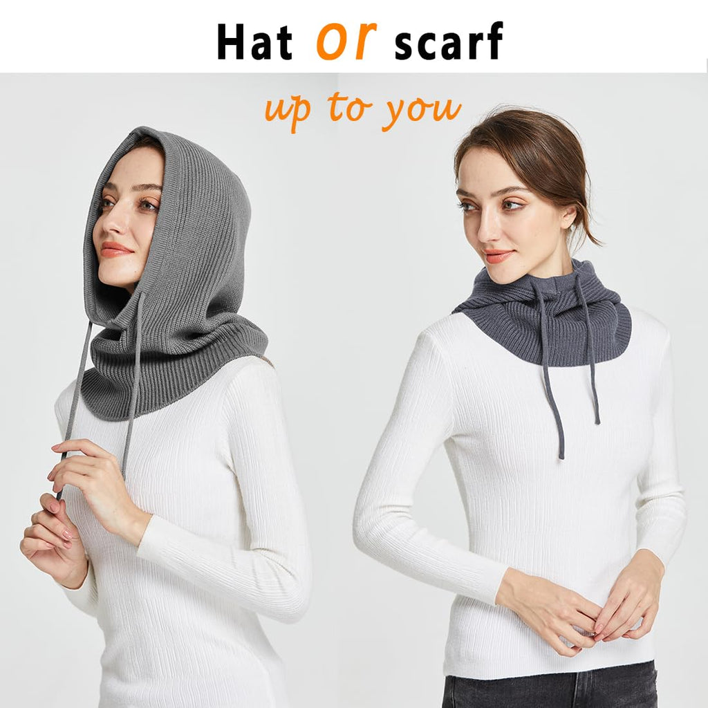 Facecozy Winter Hats for Women, Hooded Scarf Hat for Women Balaclava Knit Beanie Skull Cap Beanie Hat Men Neck Gaiters