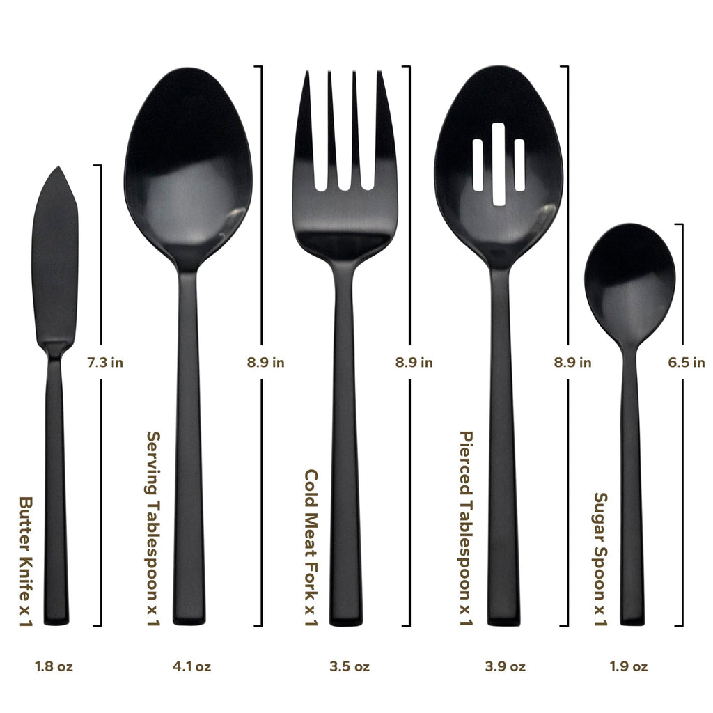 Alata Cube Black 20-Piece Forged Silverware Set Stainless Steel Flatware Set,Service for 4,Matte Satin Polished Cutlery Set,Dishwasher Safe