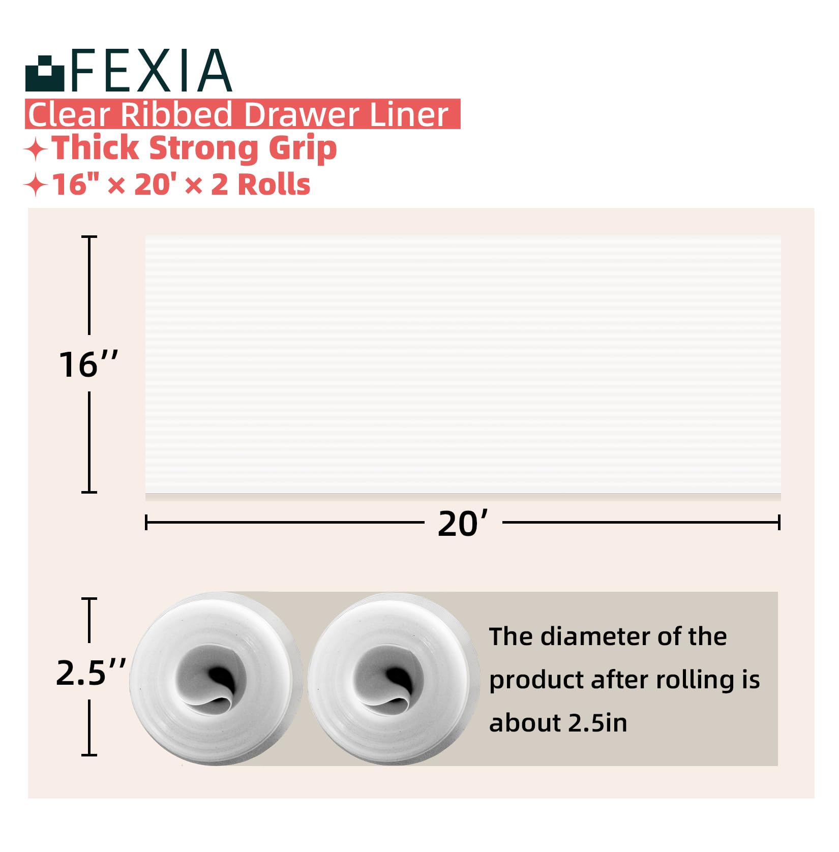 FEXIA Shelf Liner for Kitchen Cabinets Drawer Non Adhesive Non-Slip Liner 12 Inches x 20 FT Waterproof & Oil-Proof Durable Material Fridge Liner for Shelves