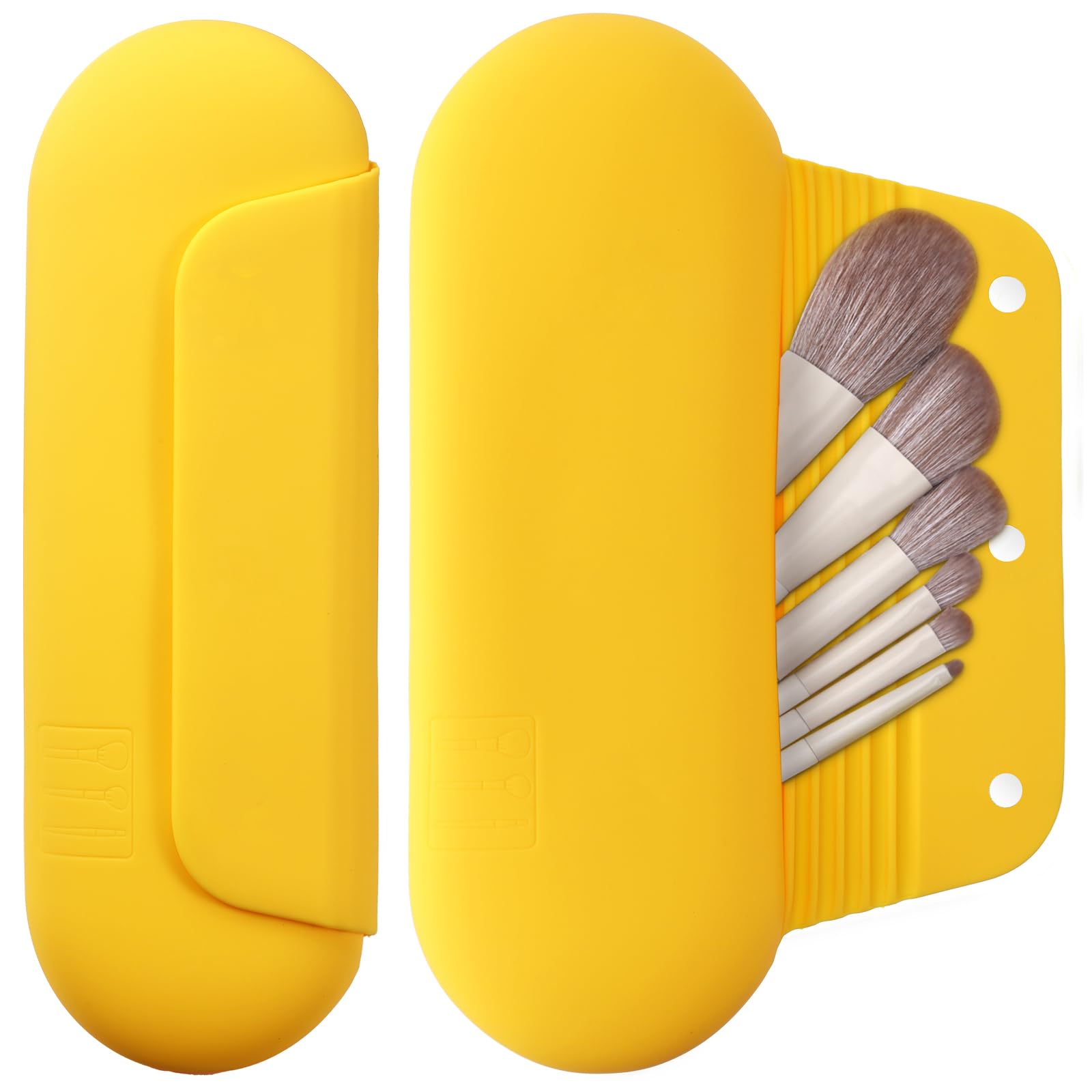 AGIKET Silicone Makeup Brush Holder Travel Cosmetic Bag：Soft Portable Cosmetic Face Brushes Holder with Upgrade Anti-Fall Out Magnetic Closure, Large Travel Makeup Brush Case - Walnut