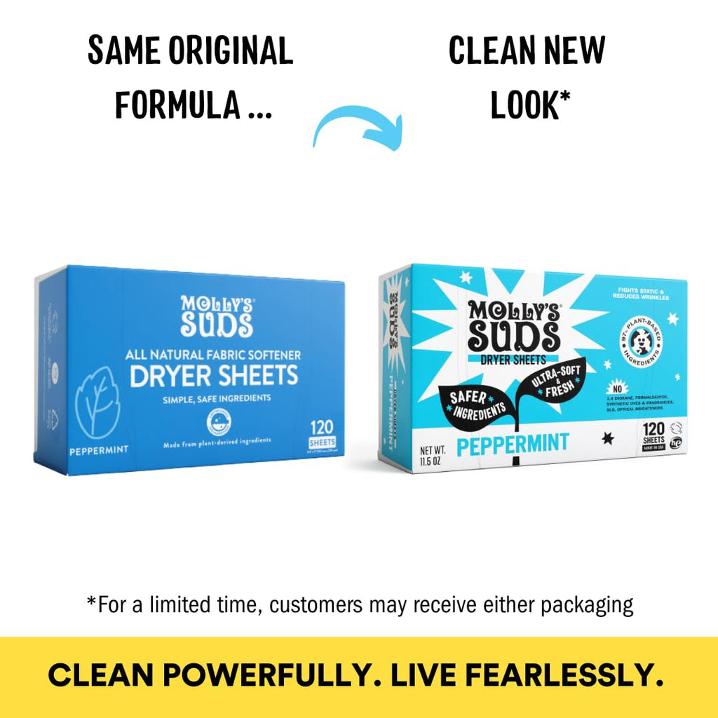 Molly's Suds Fabric Softener Dryer Sheets for Sensitive Skin | Plant-Based Static Reducer, Plastic-Free Packaging | Lavender (120 Sheets)
