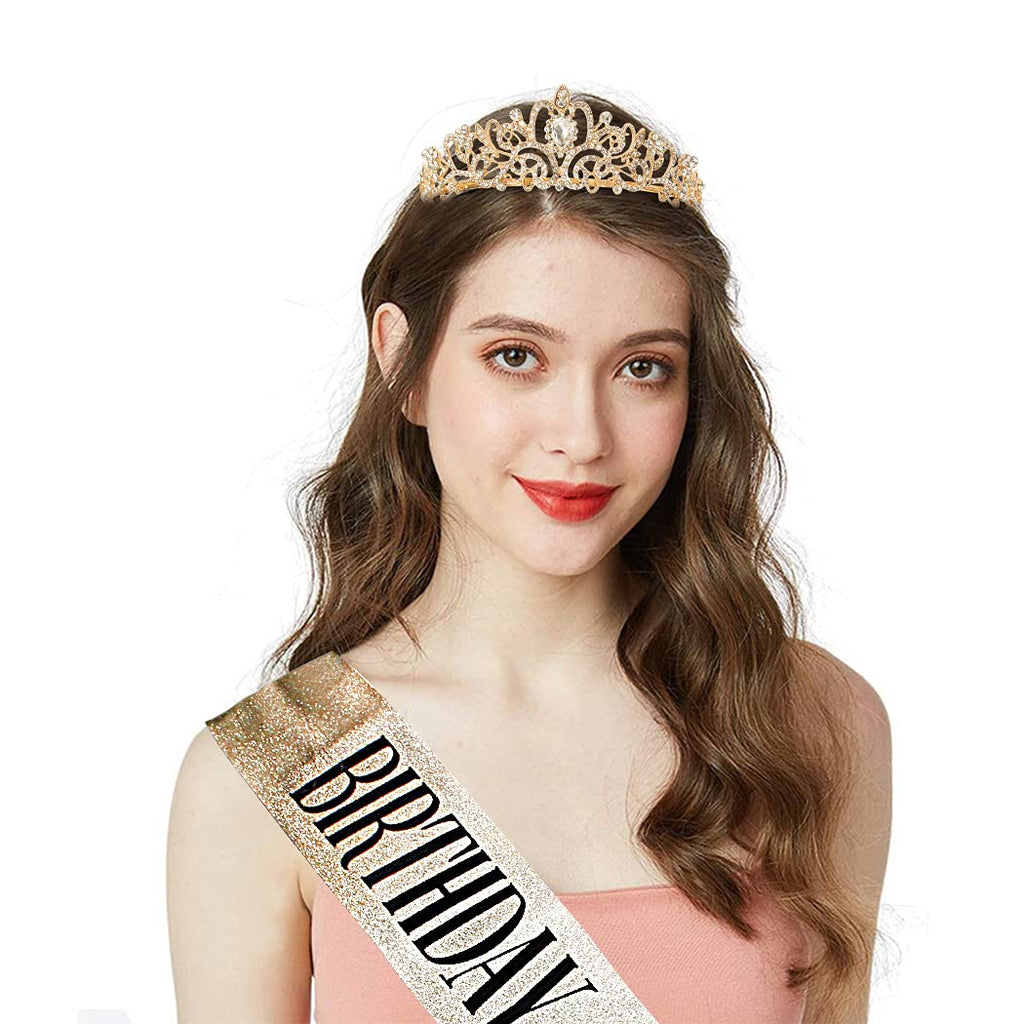 COCIDE Birthday Silver Tiara and Crowns Kit - Silver Tiara, Crown, Sash, Rhinestone Headband, Glitter Sash for Women & Girls Birthday Party Decorations