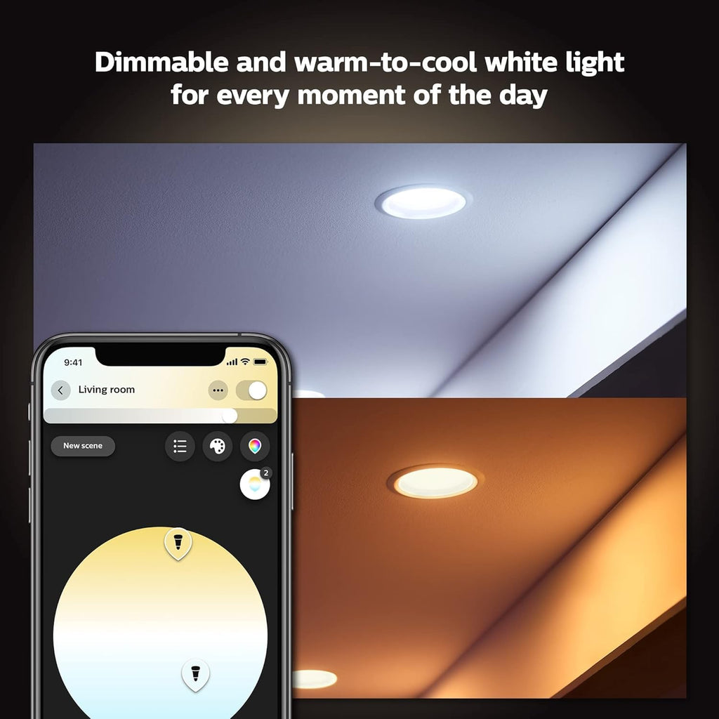 Philips Hue Smart Retrofit Recessed 5/6 Inch LED Downlight 1 Pack - White Ambiance Warm-to-Cool White Light 1100LM - Indoor Control with Hue App - Works with Alexa, Google Assistant and Apple Homekit