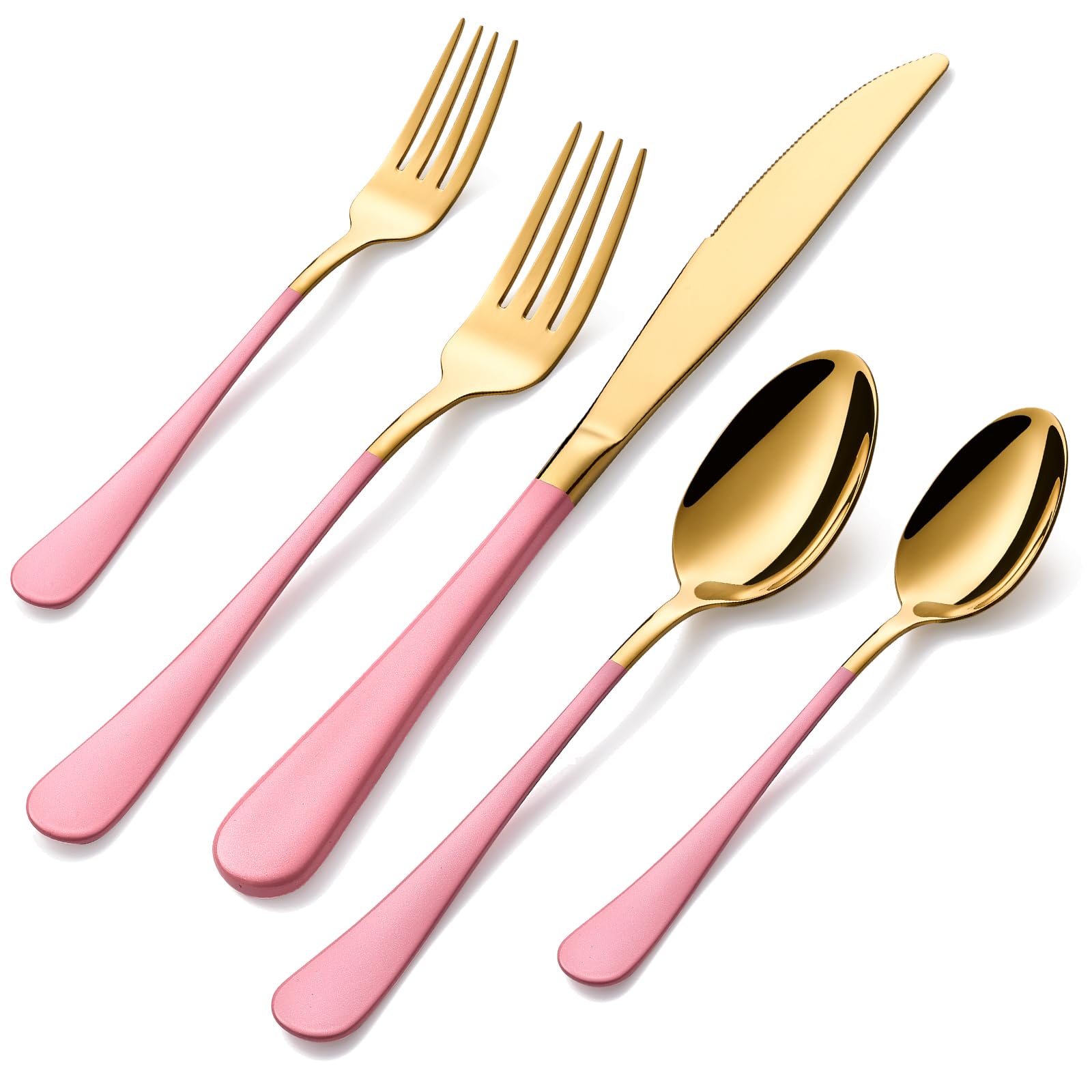 20-Pieces Blac and Pink Silverware Sets for 4,Pink Handle Stainless Steel Cutlery Set, Include Forks Spoons and Knives Set, Dishwasher Safe Utensil Sets for Home Restaurant