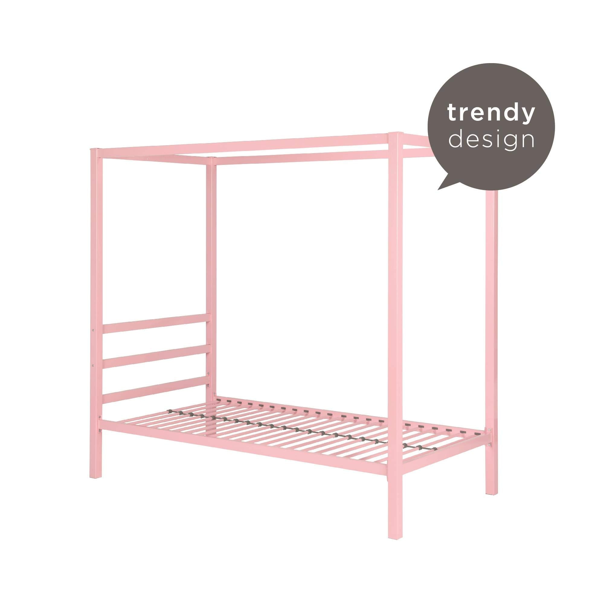 DHP King Metal Canopy Bed, Modern Design with Built-In Headboard, Sturdy Frame, No Box Spring Needed, Gunmetal Gray