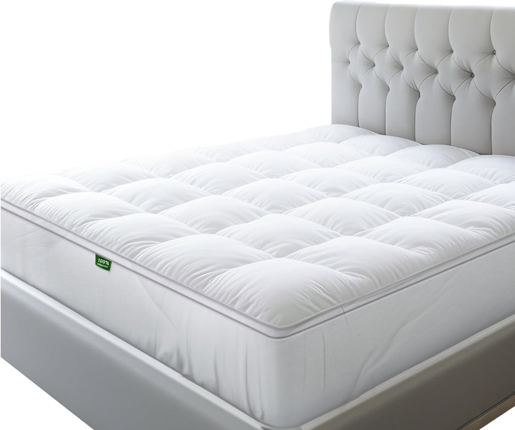Sleep Mantra 100% Cotton Mattress Topper Full Size - Premium Wrap-Around Cooling Topper Fits up to 20-Inch Mattress - Extra Soft, Deep Pocket, Breathable & Plush Quilted Down Fill (White)
