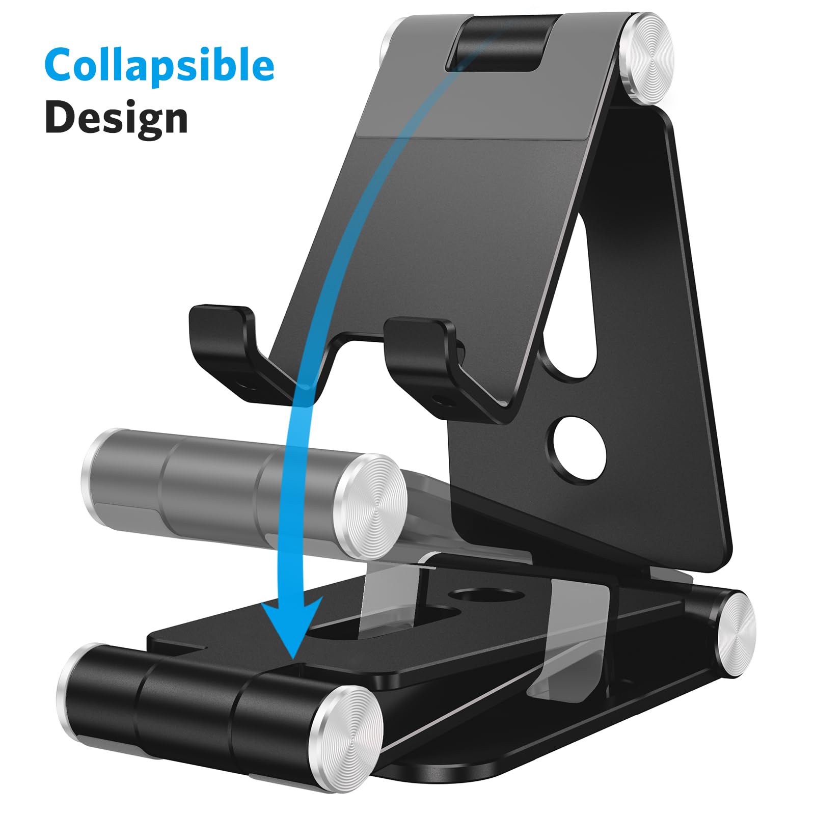 OMOTON Foldable Cell Phone Stand, C4 Portable Aluminum Phone Holder, Adjustable Phone Dock Cradle for iPhone 17/16/15 Pro Max Air, Small Tablets, All Smart Phones for Women Men Gift, Silver