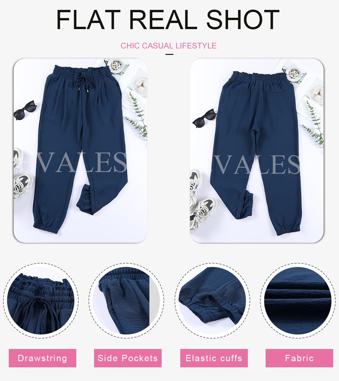 EVALESS Womens 2026 Summer Casual Pants Drawstring Elastic High Waisted Work Trousers Joggers Trendy Harem Pants with Pockets