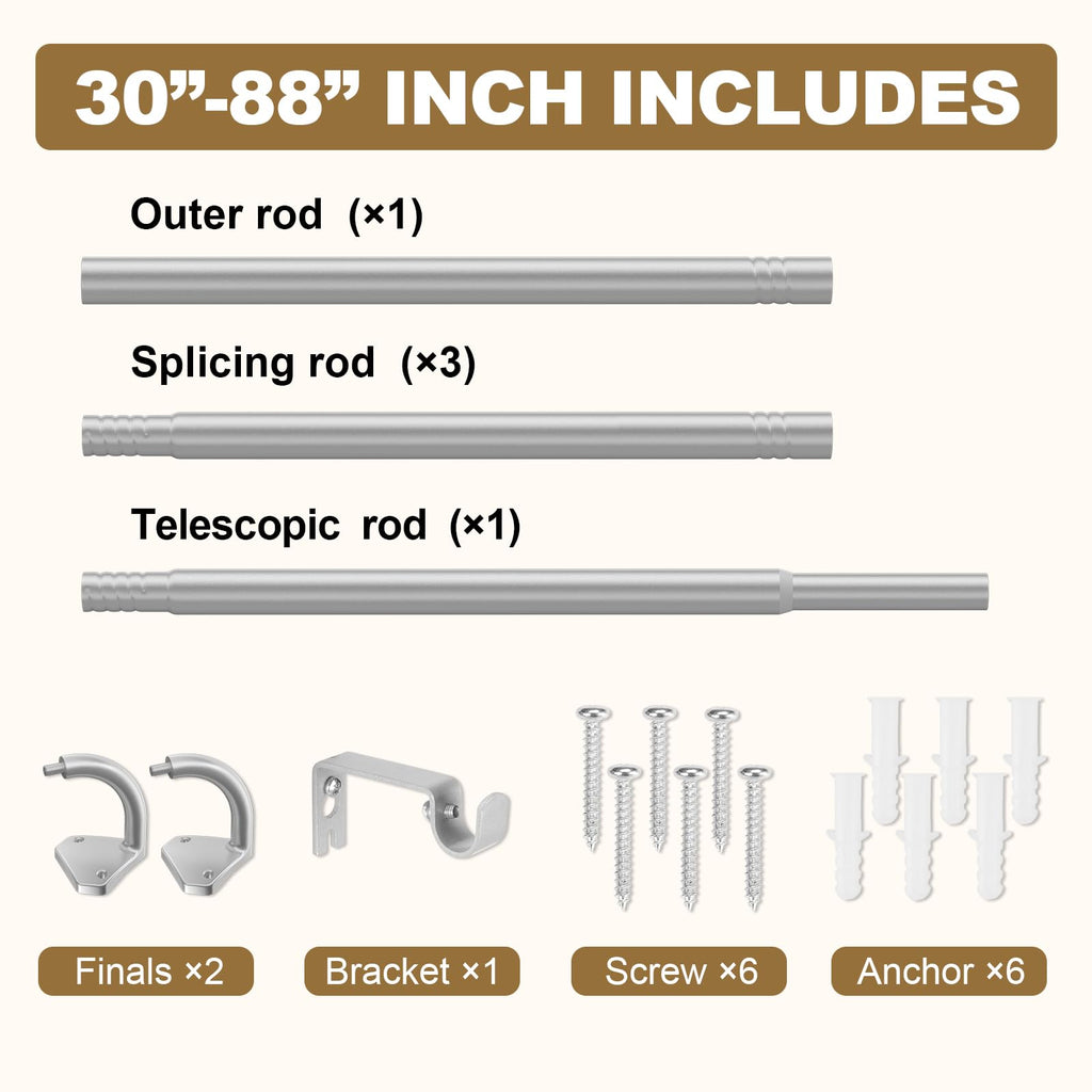 GXOACKJ Black Wrap Around Curtain Rods for Windows 28 to 48 inch, 5/8 inch Industrial Telescoping Blackout Curtain Rods for Bedroom & Outdoor