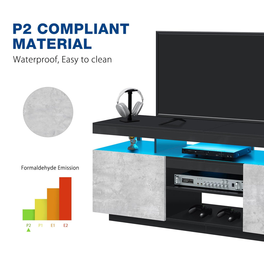 HOMMPA Modern LED TV Stand for 55 Inch TV, Black Tall TV Console with Power Outlet, Entertainment Center with Storage, High Gloss Gaming Media Console Cabinet for Living Room (47 Inch)