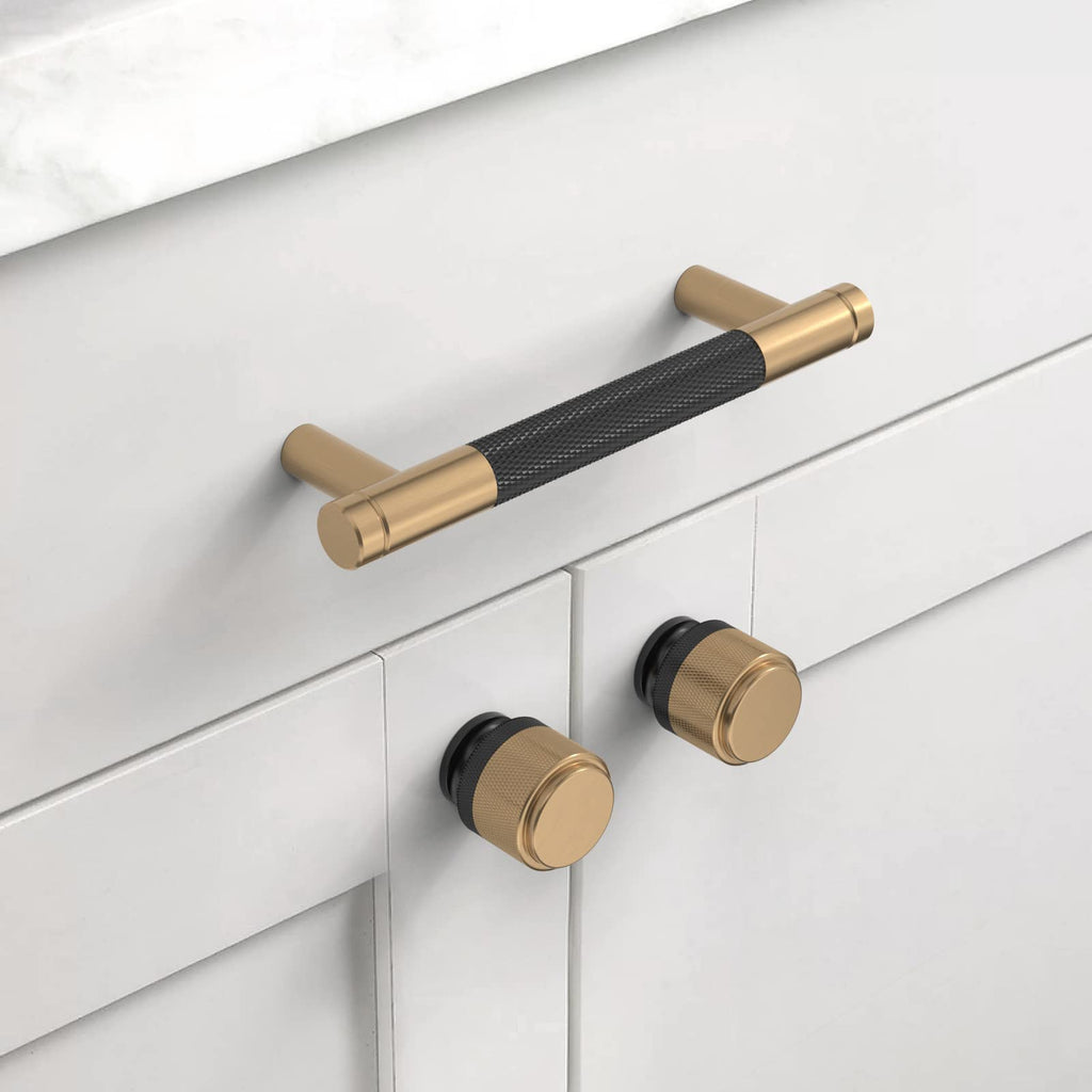 Asidrama 10 Pack 3 Inch(76mm) Matte Black and Champagne Bronze Cabinet Pulls Knurled Cabinet Handles Cupboard Handles Kitchen Cabinet Hardware for Cupboard Drawer Pulls