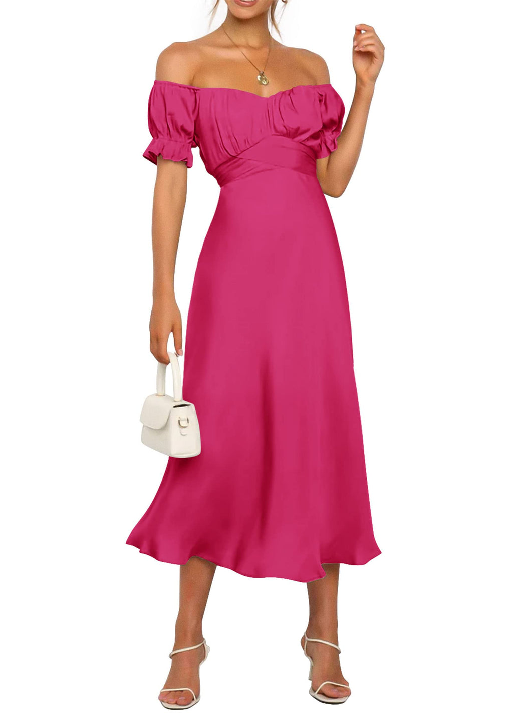 KIRUNDO Women's 2026 Spring Summer Satin Wedding Guest Midi Dress Off The Shoulder Wrap Party Cocktail Formal Prom Dresses