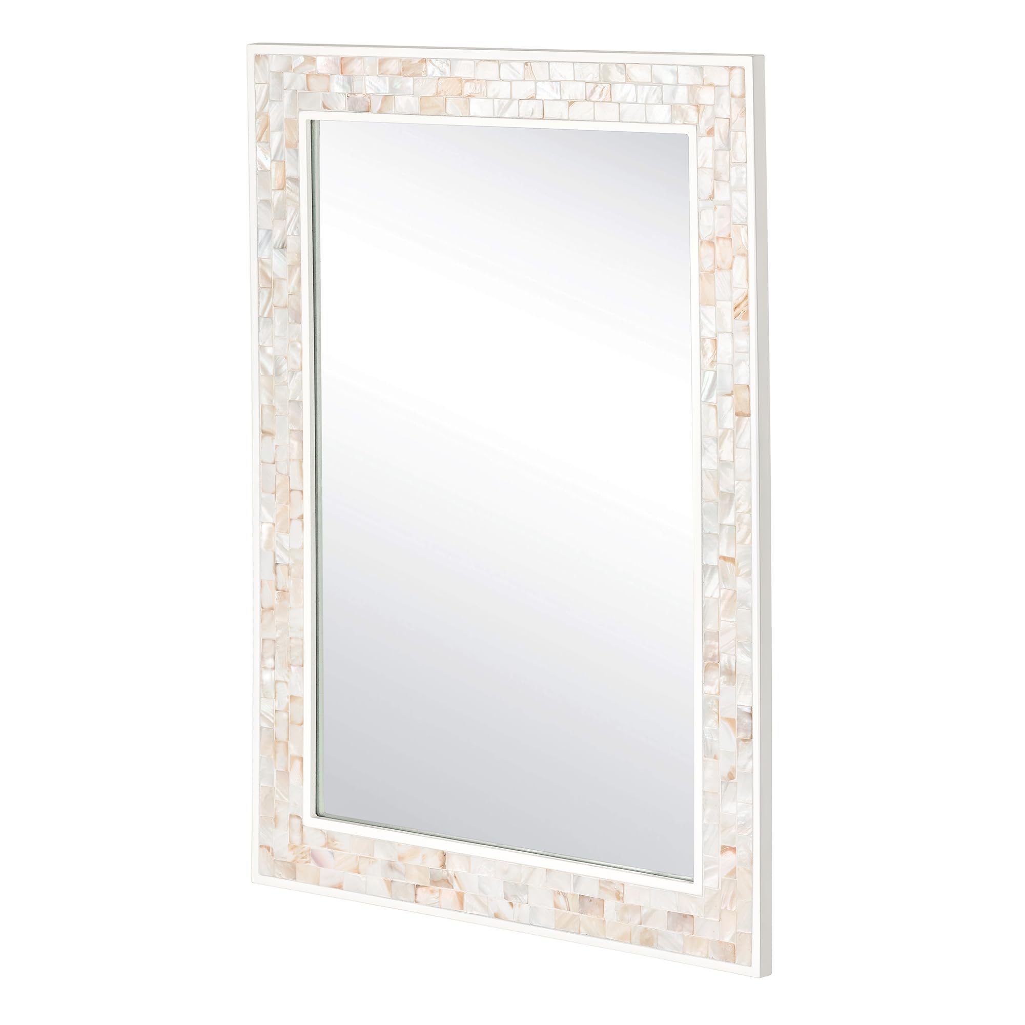 Tanmicoshomy Round Wall Mirror 24 Inch,Circle Mosaic Mirror with Natural Mother of Pearl and Wood Frame, Decorative Coastal Round Wall Mirror for Bathroom Bedroom Living Room Entryway