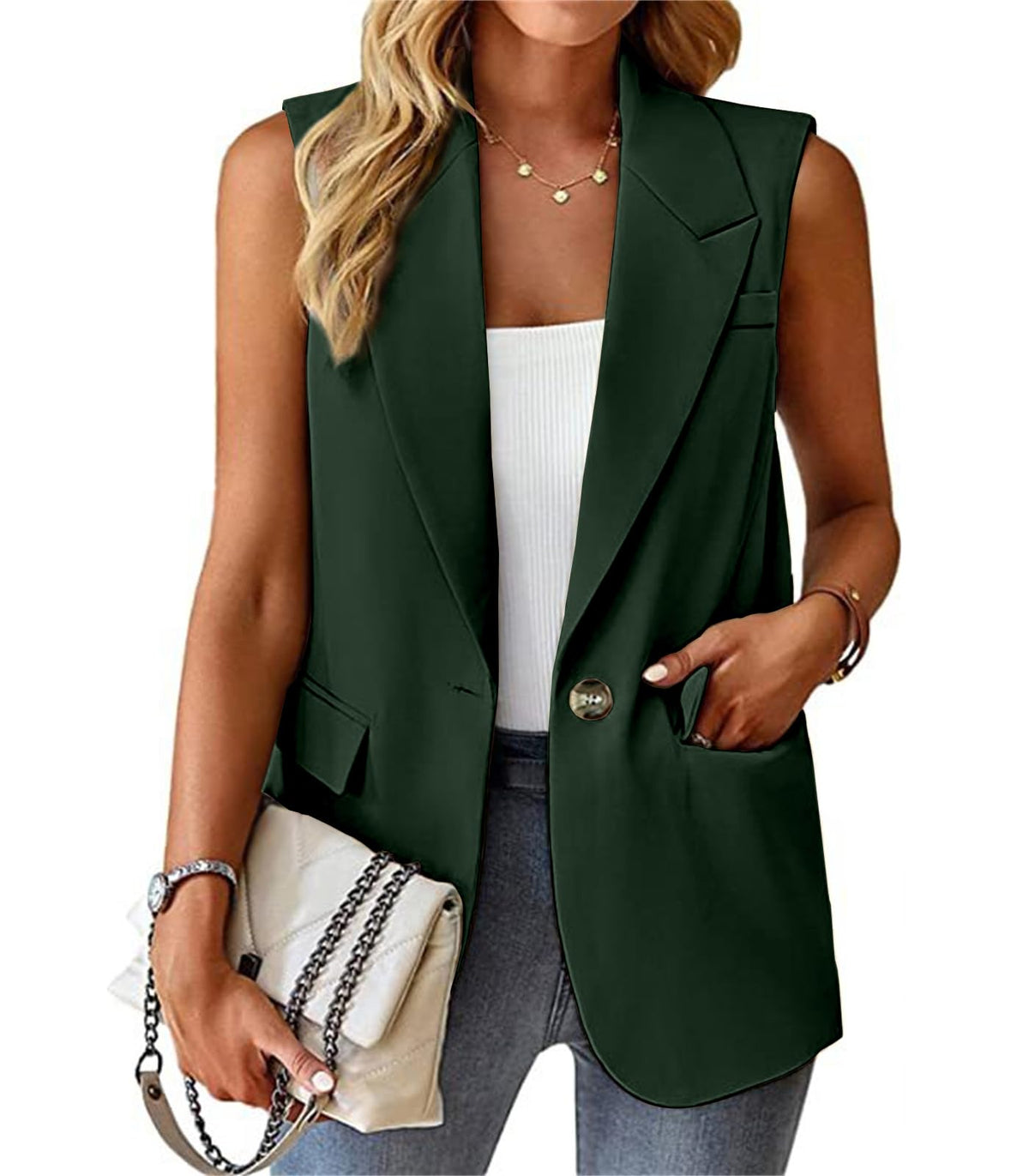 Sleeveless Blazer Vest for Women Summer 2026 Fashion Casual Lightweight Open Front Work Office Blazer Jackets with Pockets