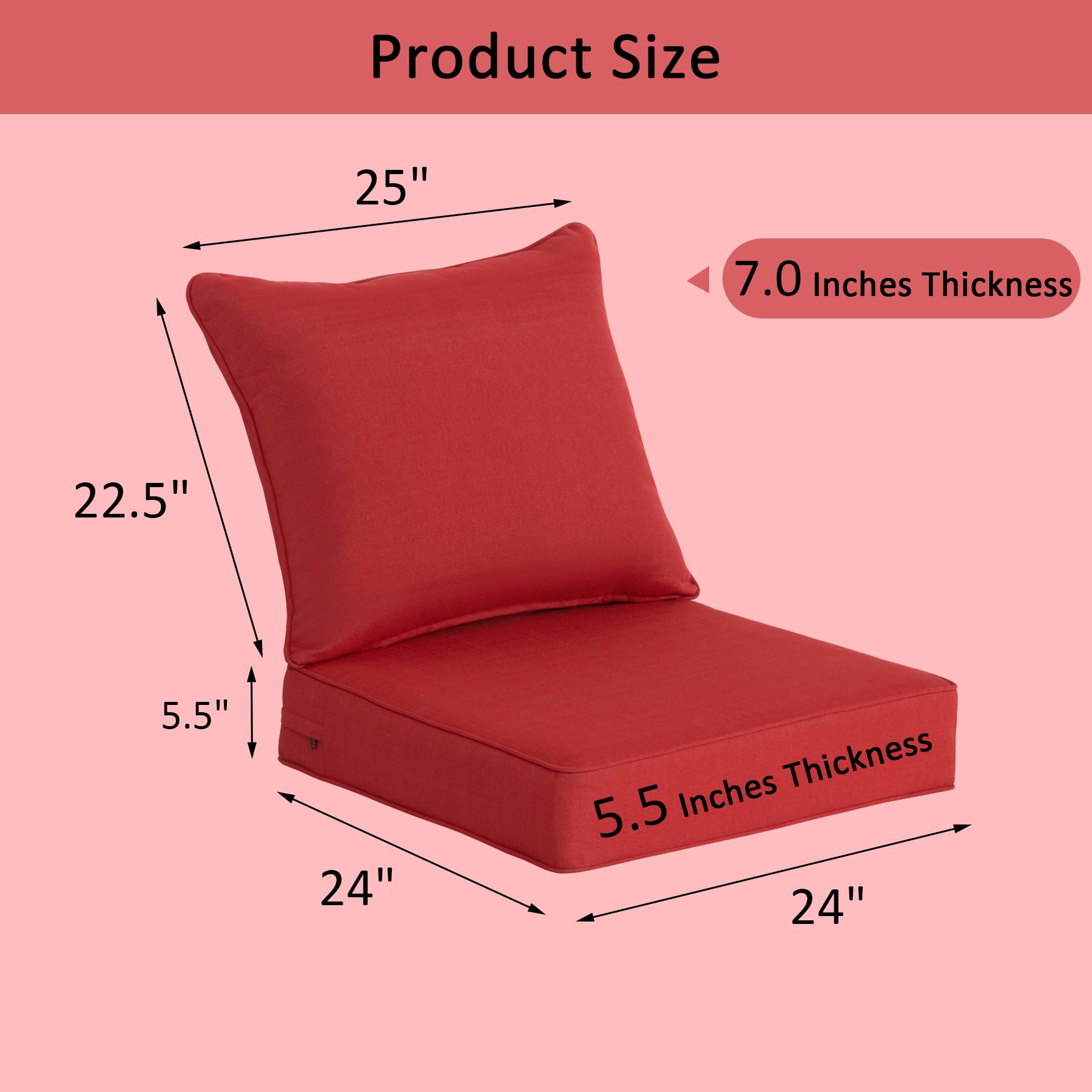 COZYVIDA 5.1" Thick Outdoor Patio Cushions Set of 2, 22"x24"x5.1" Seat, C0 Water-Resistant Breathable Fabric, UV-Resistant 1000+ Hrs, 35D Foam with Recycled Fiber Fill,Beige