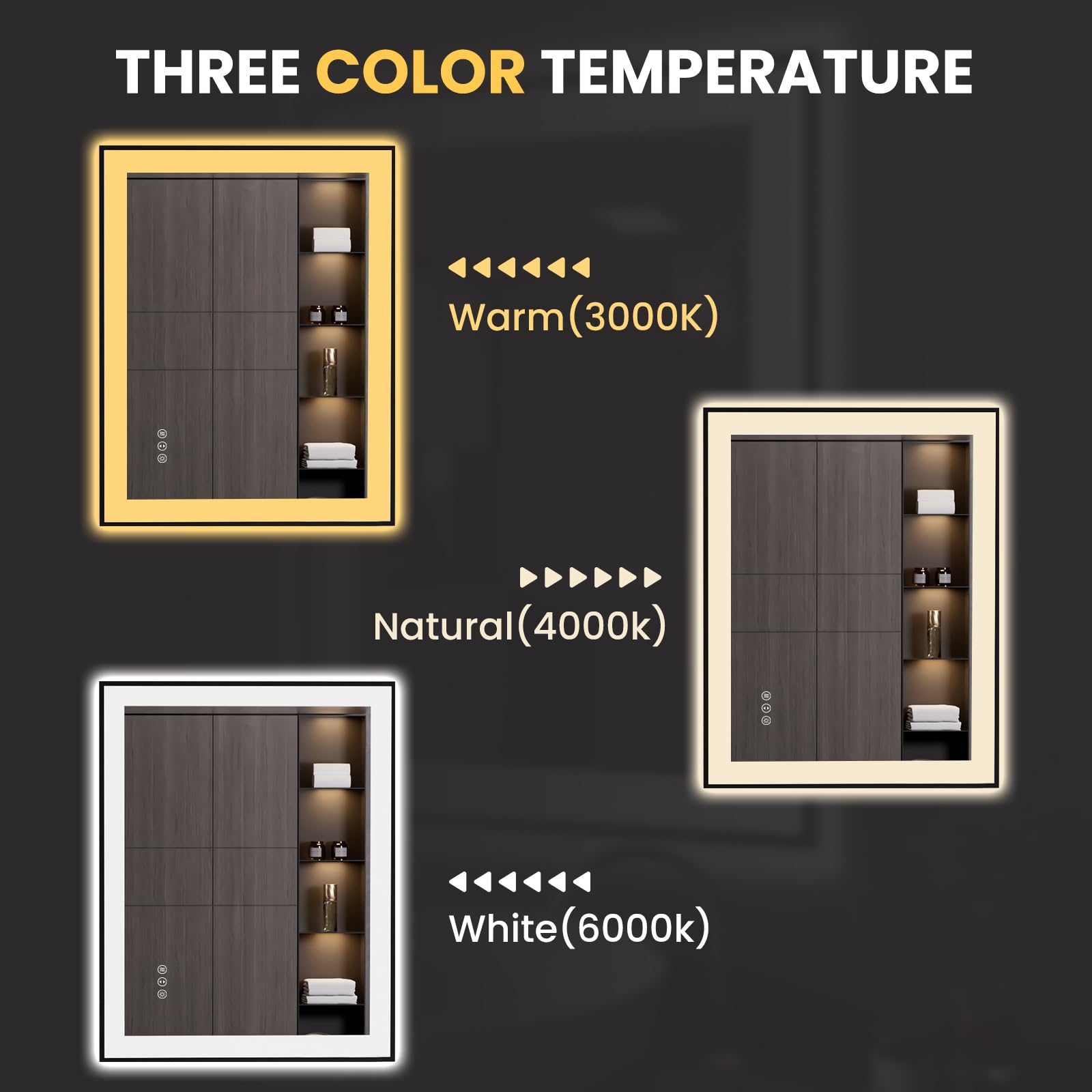 LOAAO 20"X28" LED Bathroom Mirror Black Framed | Anti-Fog, Dimmable, Memory Function, Tempered Glass, Lighted Vanity Mirror for Wall