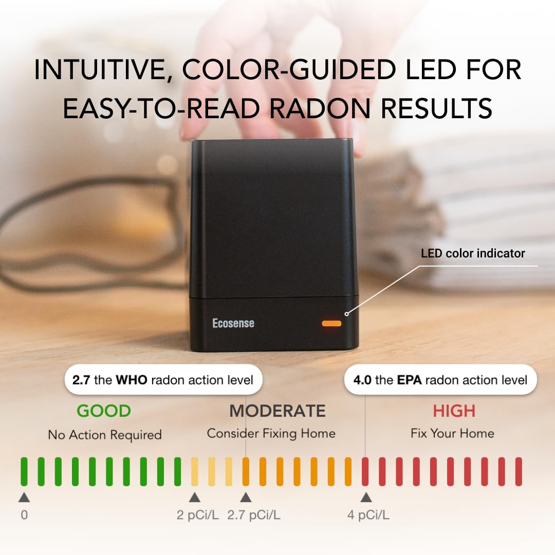 Ecosense EQ100 EcoQube, Digital Radon Detector, Fast Capture of Fluctuating Levels, Short & Long-Term Continuous Monitoring with Trend Charts, Remote Data Access, Only Support 2.4 GHz Networks
