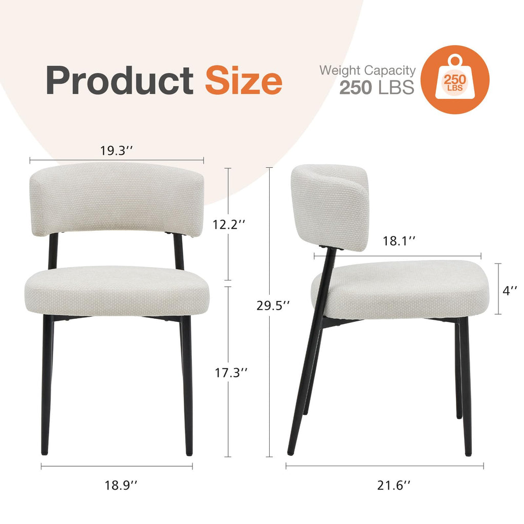 Sweetcrispy Dining Chairs Set of 2, Boucle Upholstered Modern Mid Century Round Kitchen Chairs with Curved Backrest & Metal Legs for Vanity, Living Room - Beige