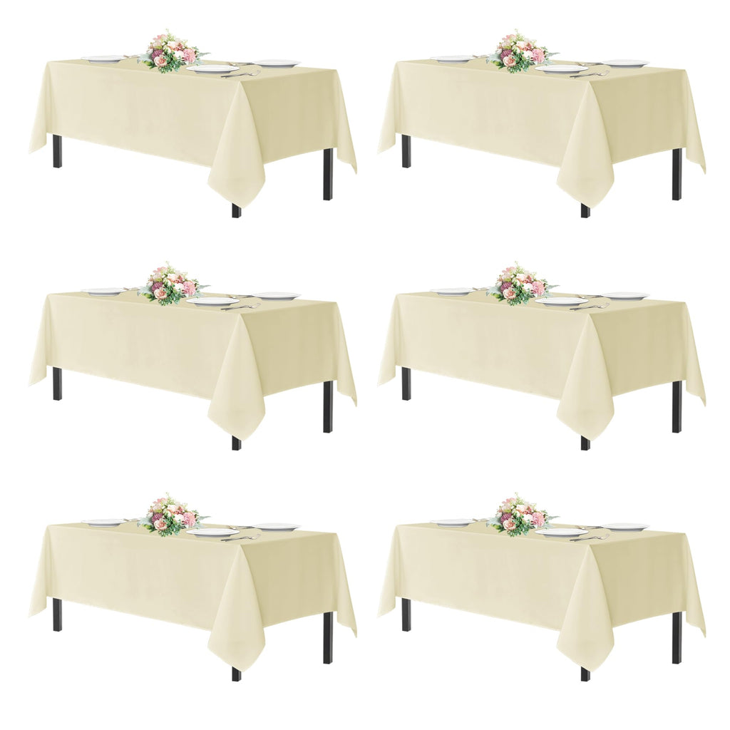 sancua Rectangle Tablecloths for 4ft Tables, 6 Pack - 60x84 Inch - Beige Washable Fabric Cloth Table Cloth for Wedding, Party, Birthday, Banquet, Reusable Polyester Table Covers