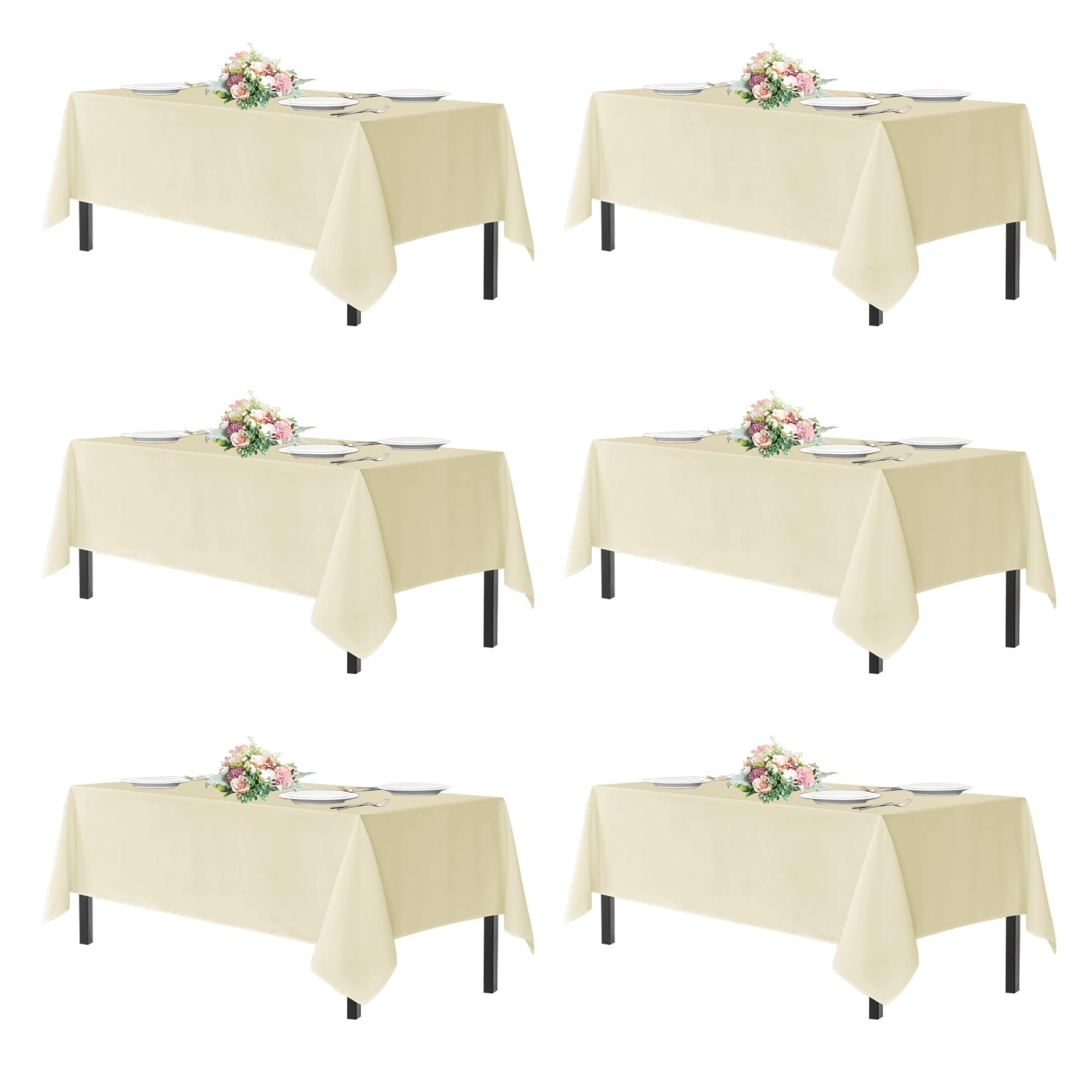 sancua Rectangle Tablecloths for 4ft Tables, 6 Pack - 60x84 Inch - Beige Washable Fabric Cloth Table Cloth for Wedding, Party, Birthday, Banquet, Reusable Polyester Table Covers