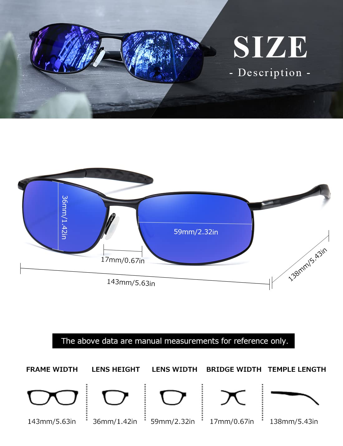AEVOGUE Polarized Sunglasses For Men Rectangle Metal Frame Retro Sun Glasses AE0395
