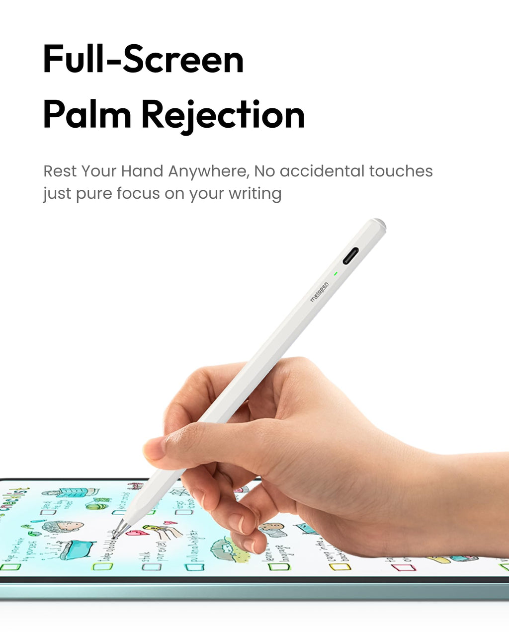 Metapen Pencil Air8 Pro for iPad 2018-2026, Ultra-Quiet, 2X Fast Charging, Palm Rejection Stylus Pen for iPad a16/11/10/9/8/7/6th Gen, Pro 12.9/11/13-inch M4, Air 3/4/5/M2/M3/M4, Mini 5/6th