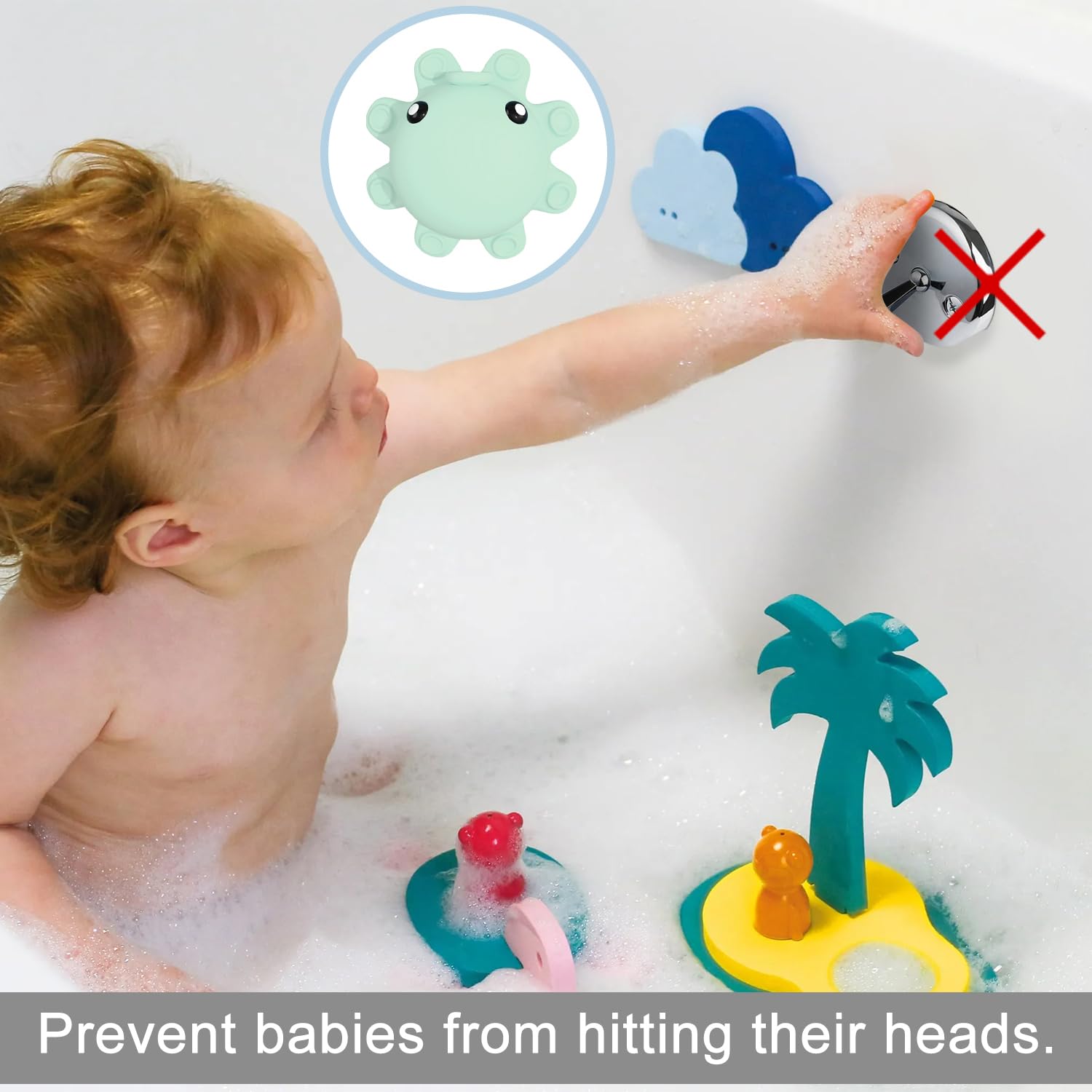 Bathroom Bathtub Overflow Drain Cover- Silicone Bath Tub Drain Cover, Tub Overflow Drain Stopper with Suction Cups, Adds Inches of Water for Deeper Bath, Cute Bathroom Accessories, Baby Blue