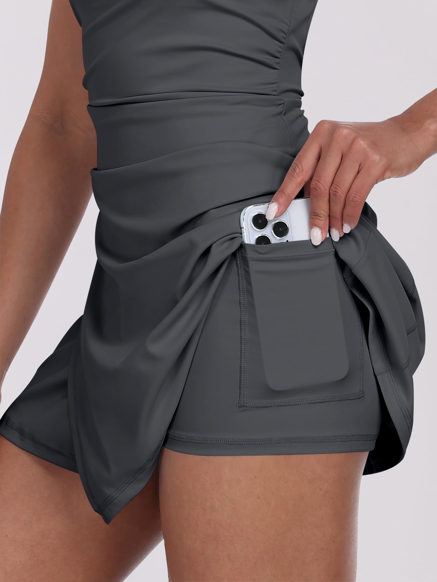 Caracilia Womens Tennis Dress Built in Shorts Square Neck Sleeveless Workout Athletic Mini Skort Dress Golf Summer Outfits