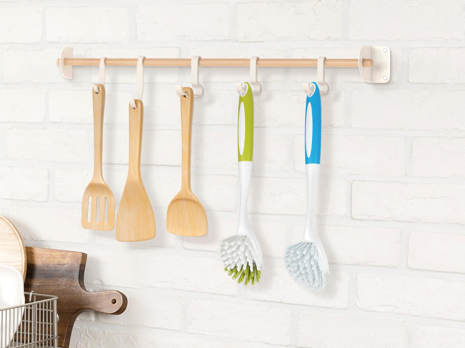Dish Brush with Handle, Firm & Stiff Bristles Dish Scrubber for Pots, Pans & Sink Cleaning, 2 Pack