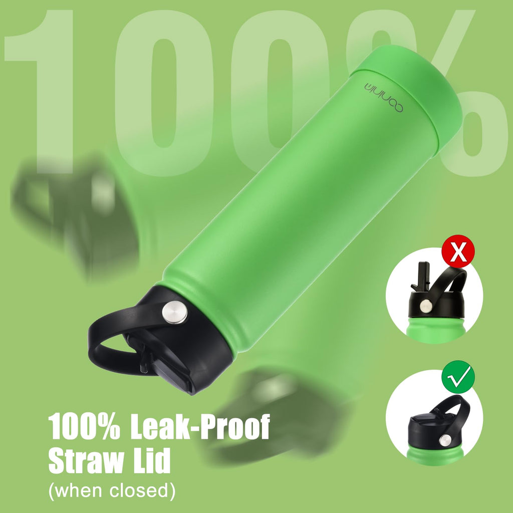 mininoo 24 oz Insulated Water Bottle with Straw Lid, Stainless Steel Double Wall Vacuum, Leak Proof, BPA Free, Keep Cold for 24H & Hot for 12H-2 pack(Black)